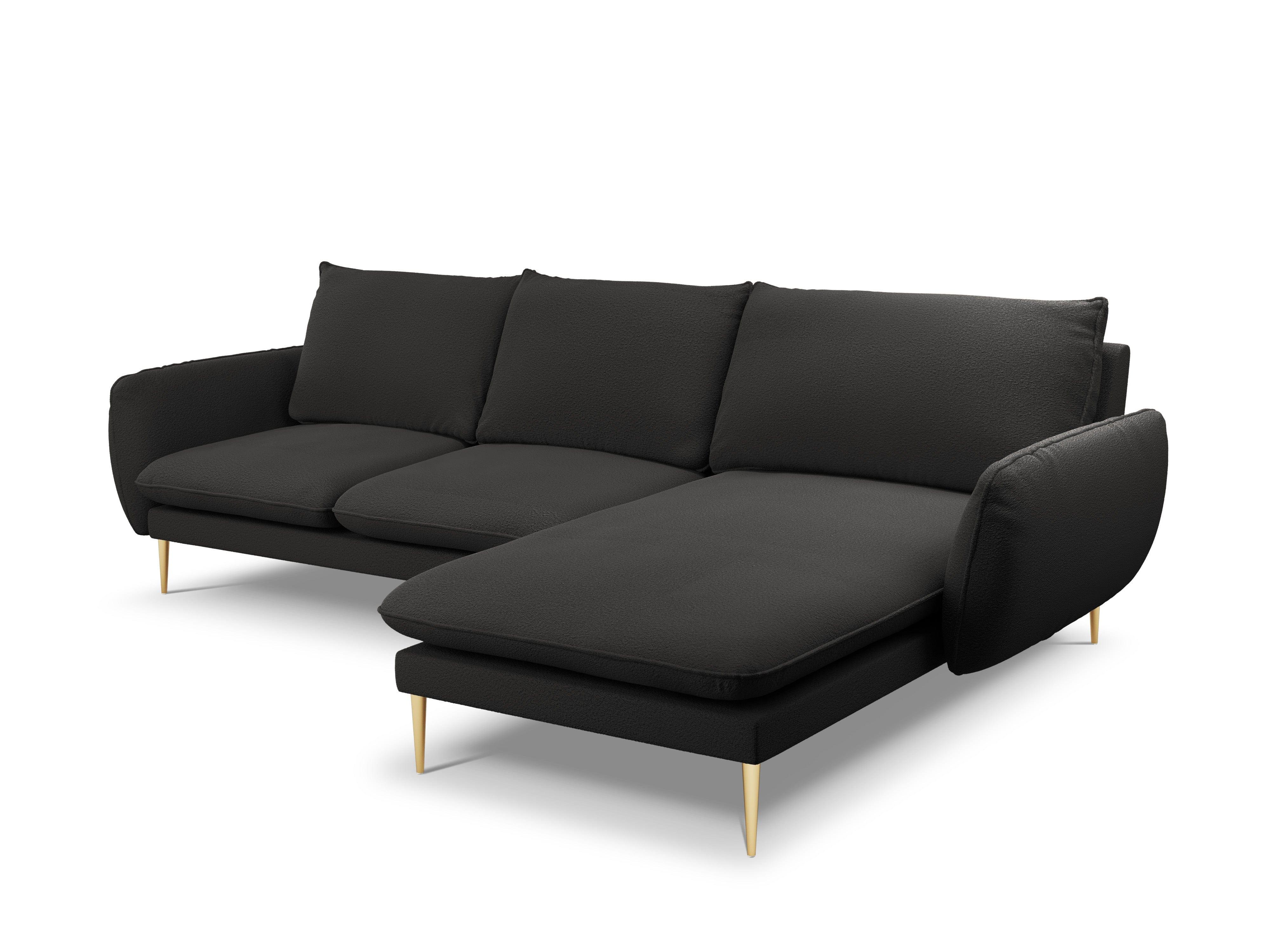 Narożnik w tkaninie boucle prawostronny VIENNA czarny ze złotą podstawą Cosmopolitan Design Eye on Design