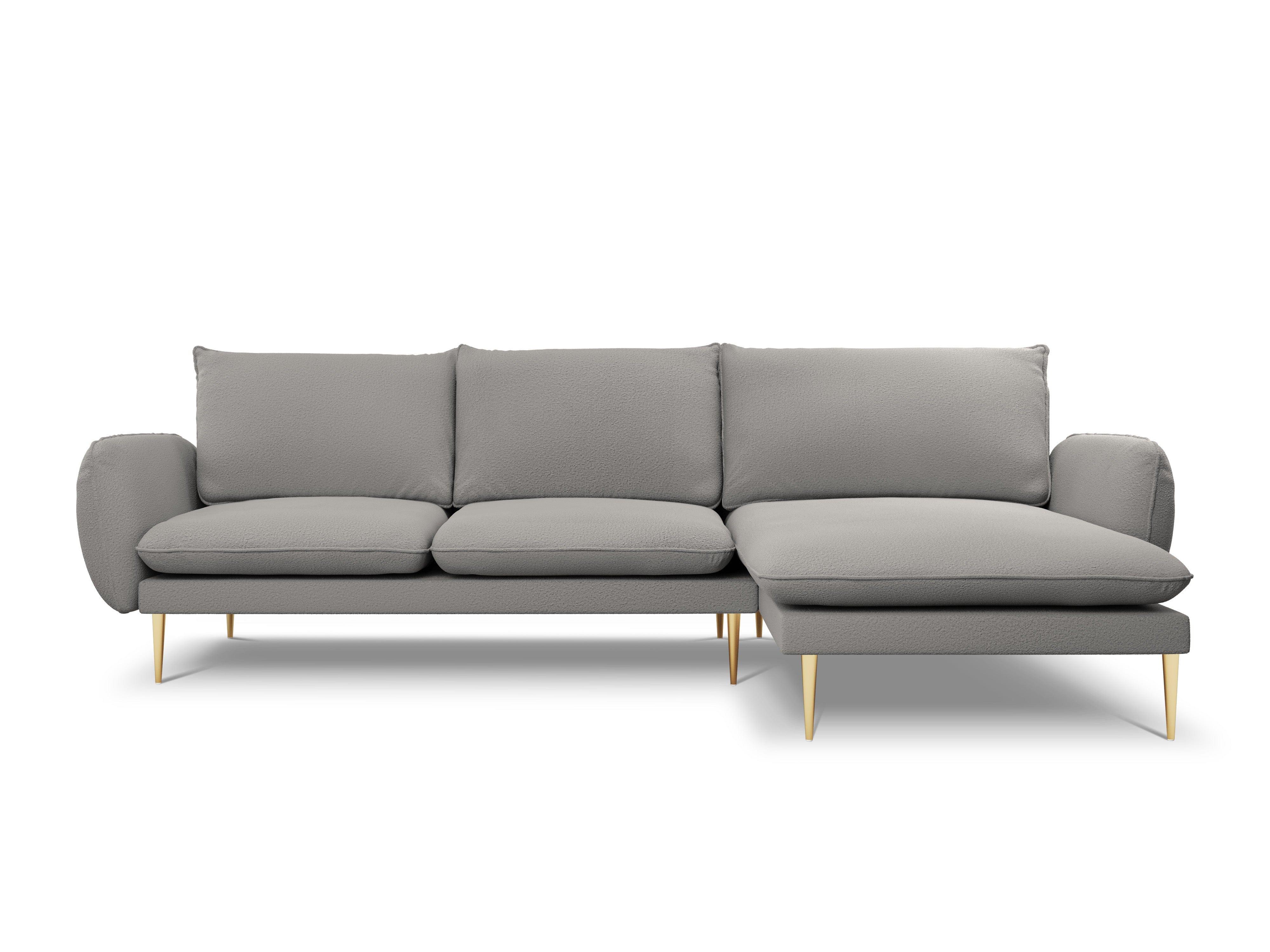 Narożnik w tkaninie boucle prawostronny VIENNA szary ze złotą podstawą Cosmopolitan Design Eye on Design