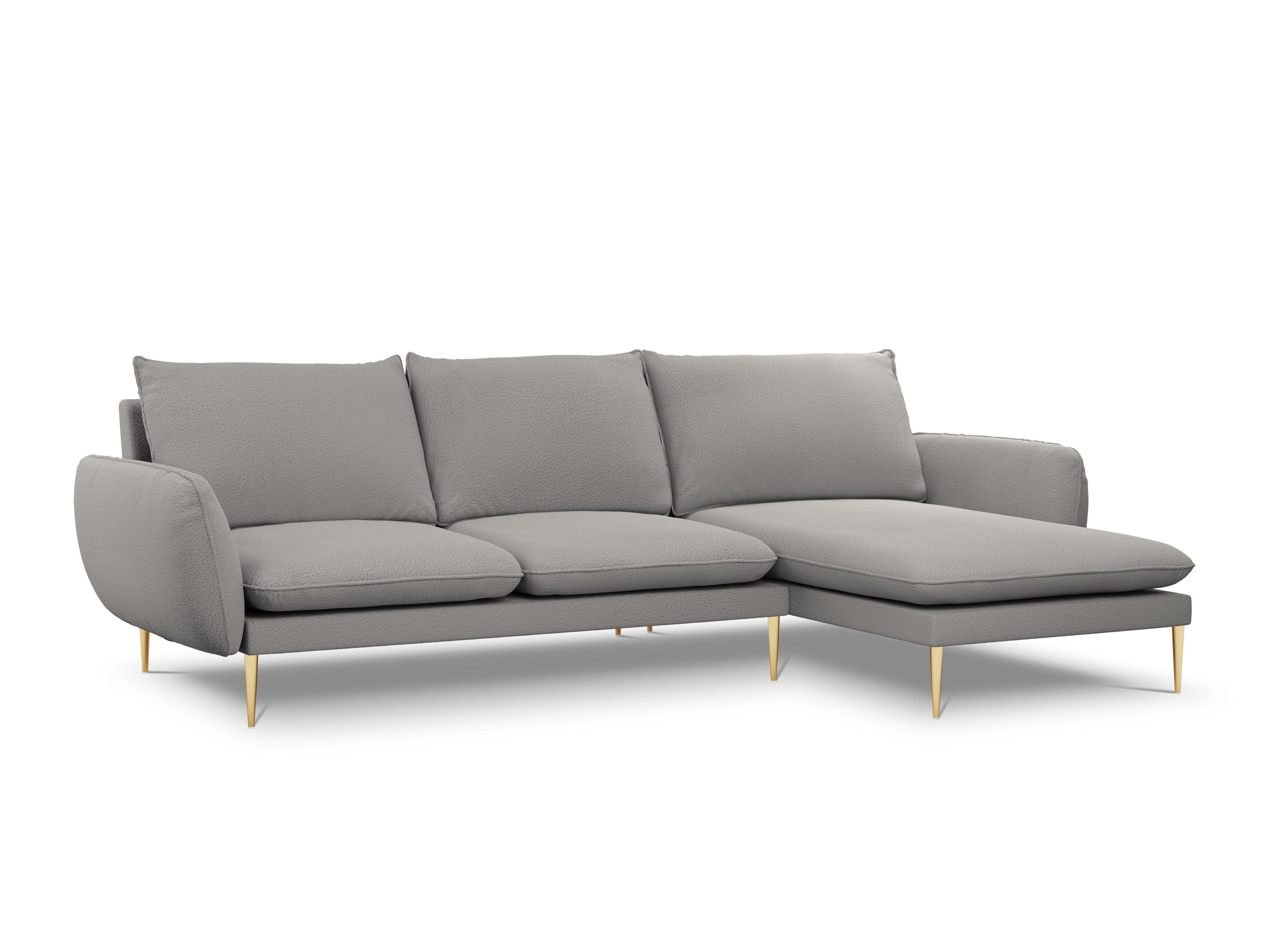 Narożnik w tkaninie boucle prawostronny VIENNA szary ze złotą podstawą Cosmopolitan Design Eye on Design