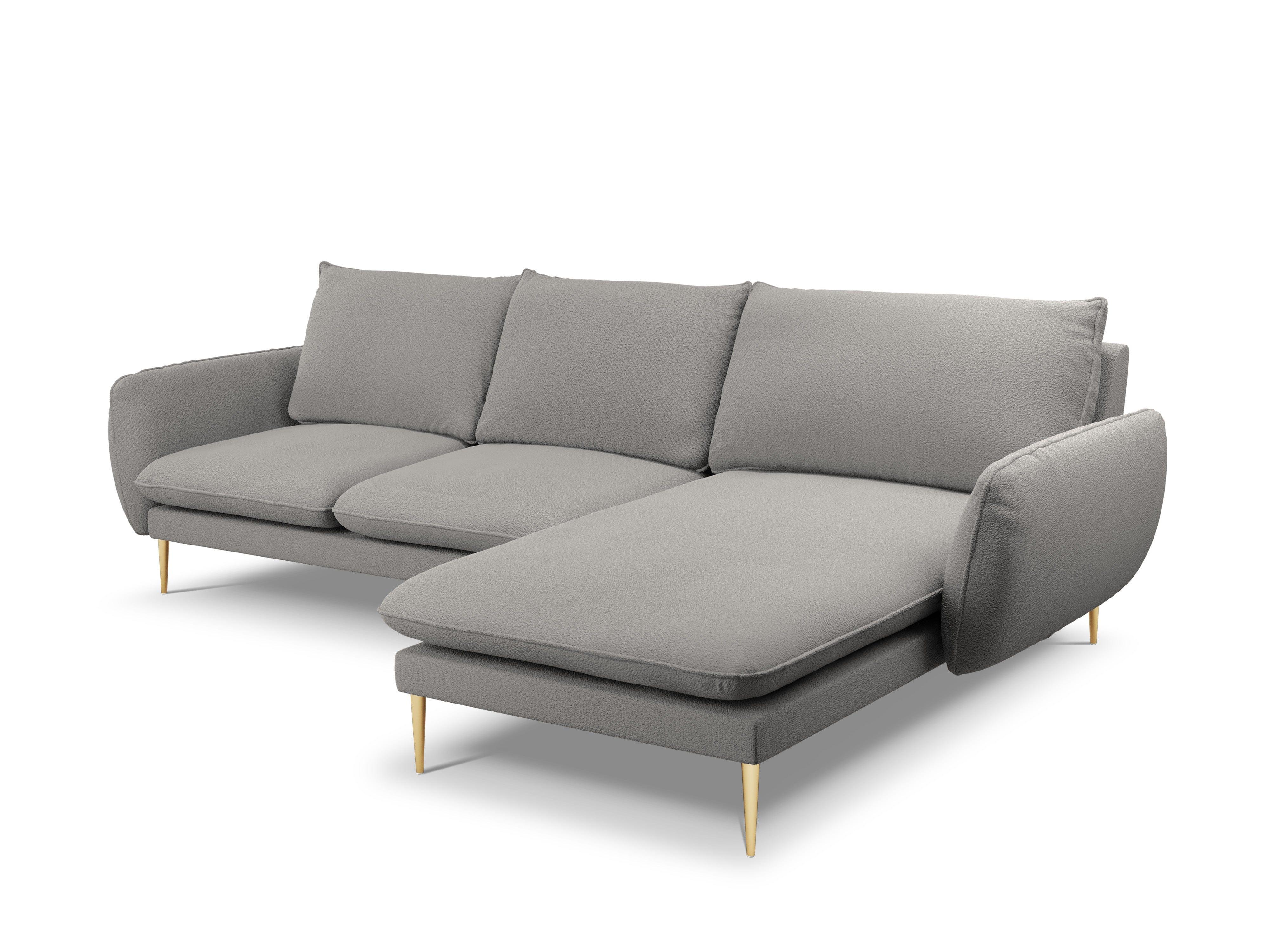 Narożnik w tkaninie boucle prawostronny VIENNA szary ze złotą podstawą Cosmopolitan Design Eye on Design