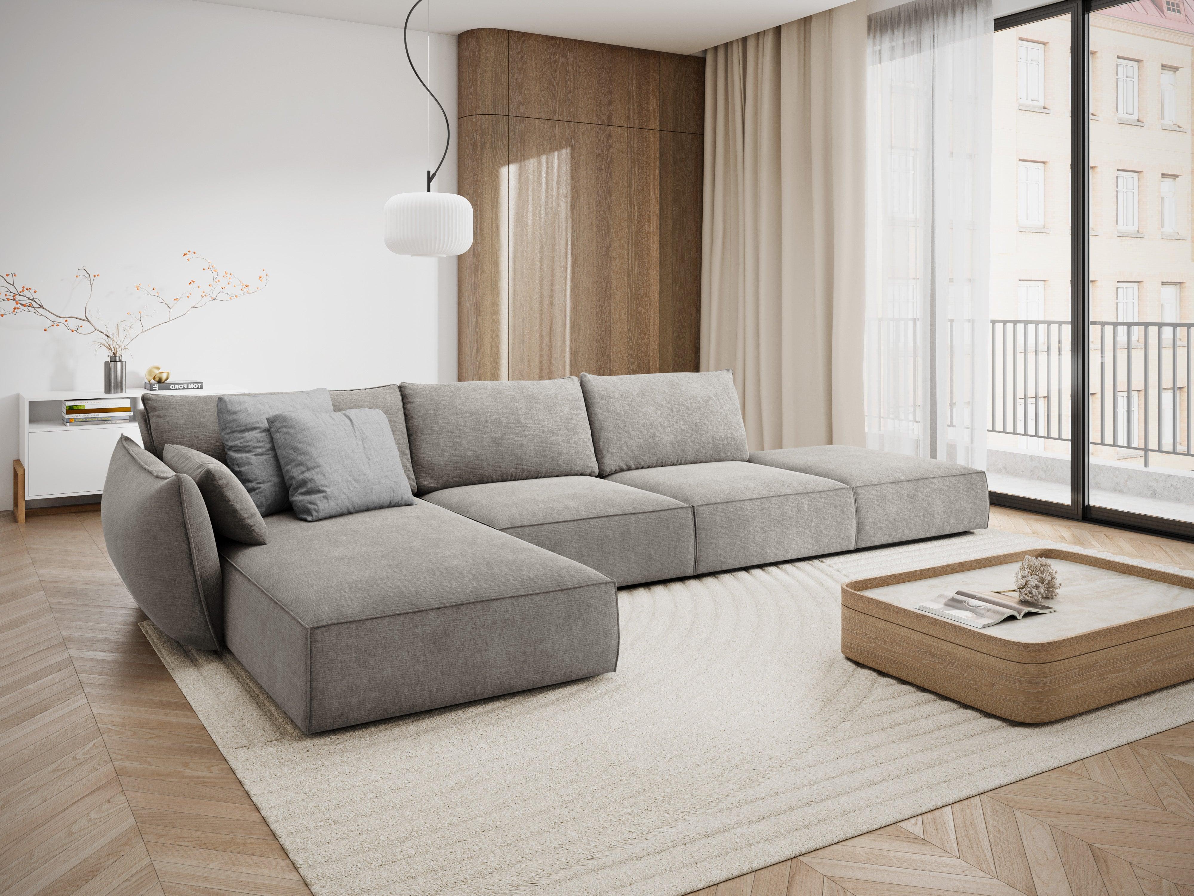 Narożnik w tkaninie szenilowej lewostronny otwarty VANDA jasnoszary Mazzini Sofas Eye on Design