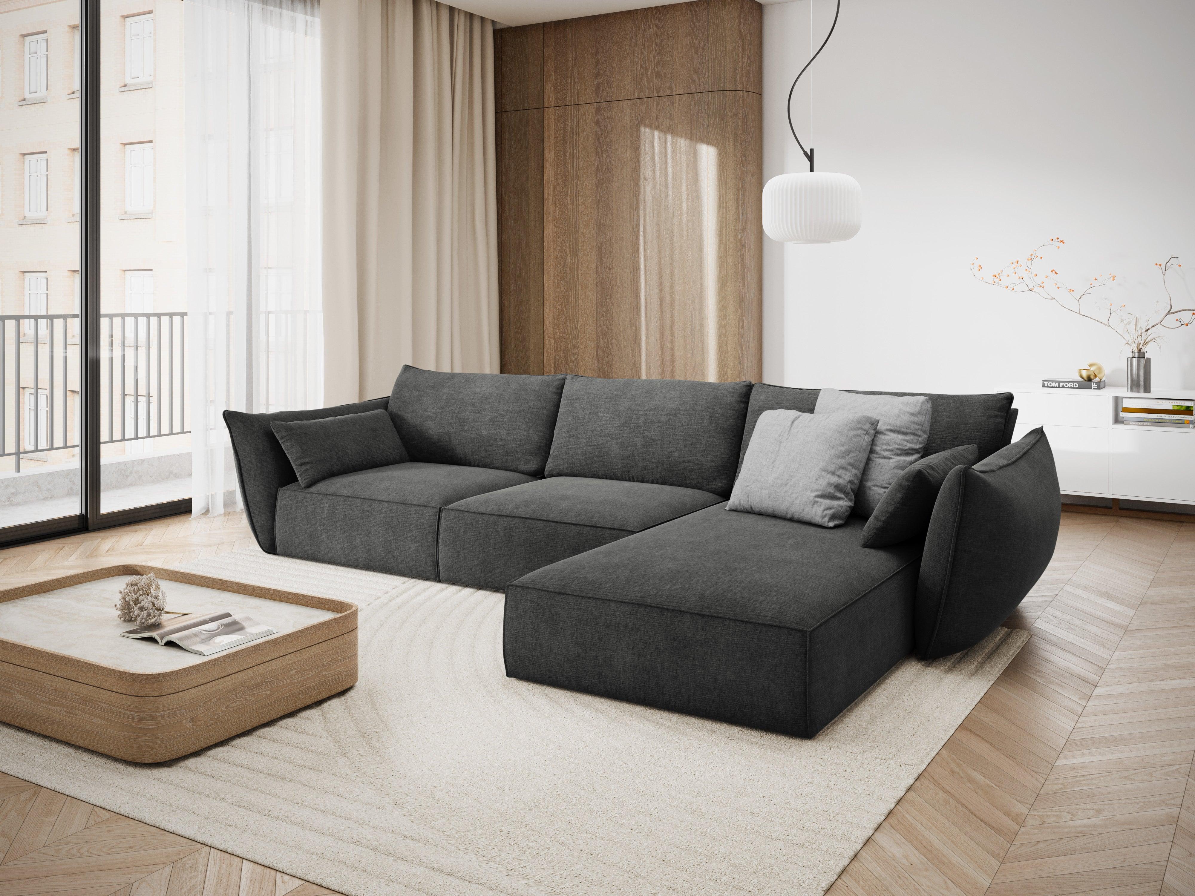 Narożnik w tkaninie szenilowej prawostronny 4-osobowy VANDA ciemnoszary Mazzini Sofas Eye on Design