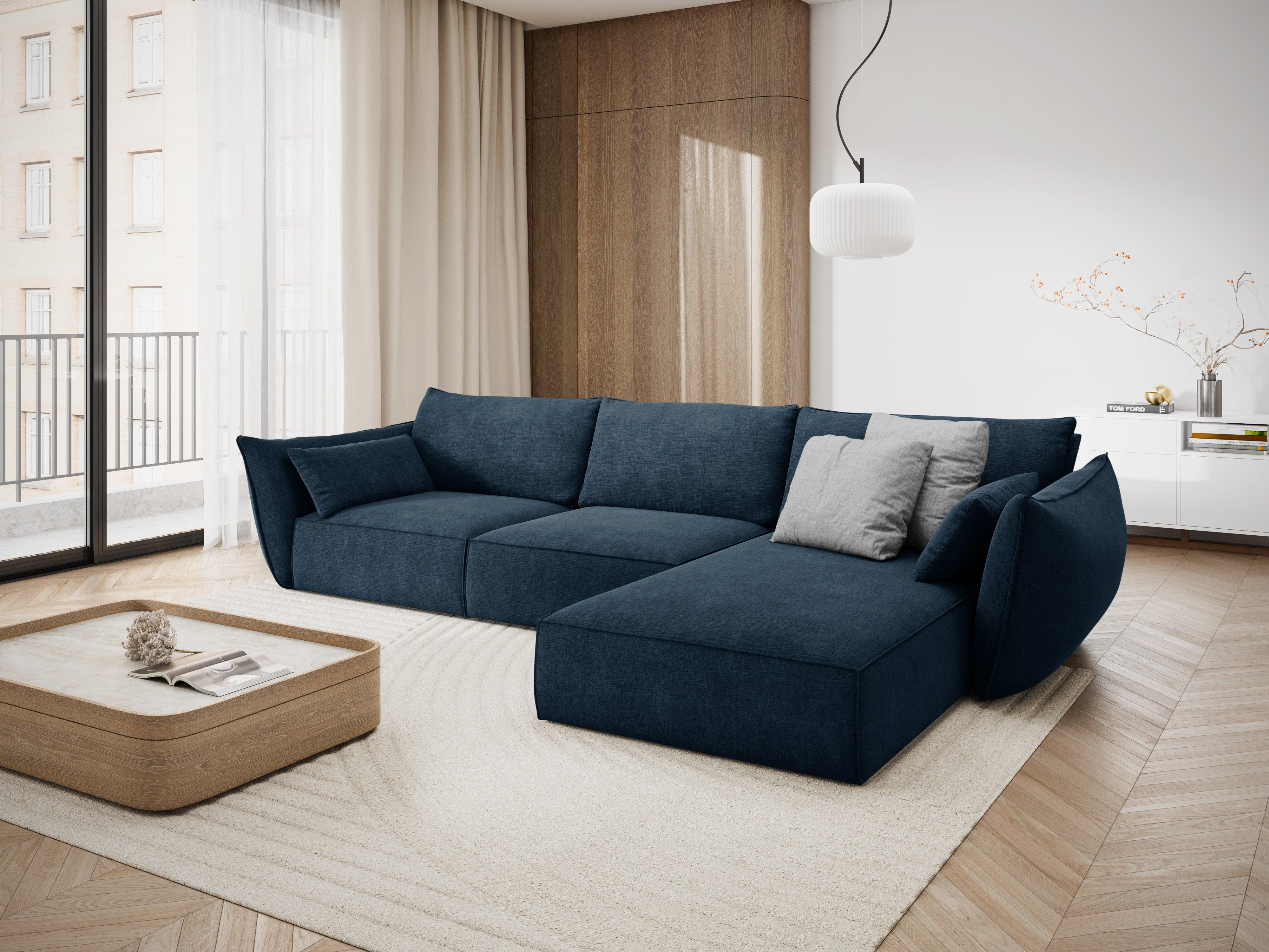 Narożnik w tkaninie szenilowej prawostronny 4-osobowy VANDA granat królewski Mazzini Sofas Eye on Design