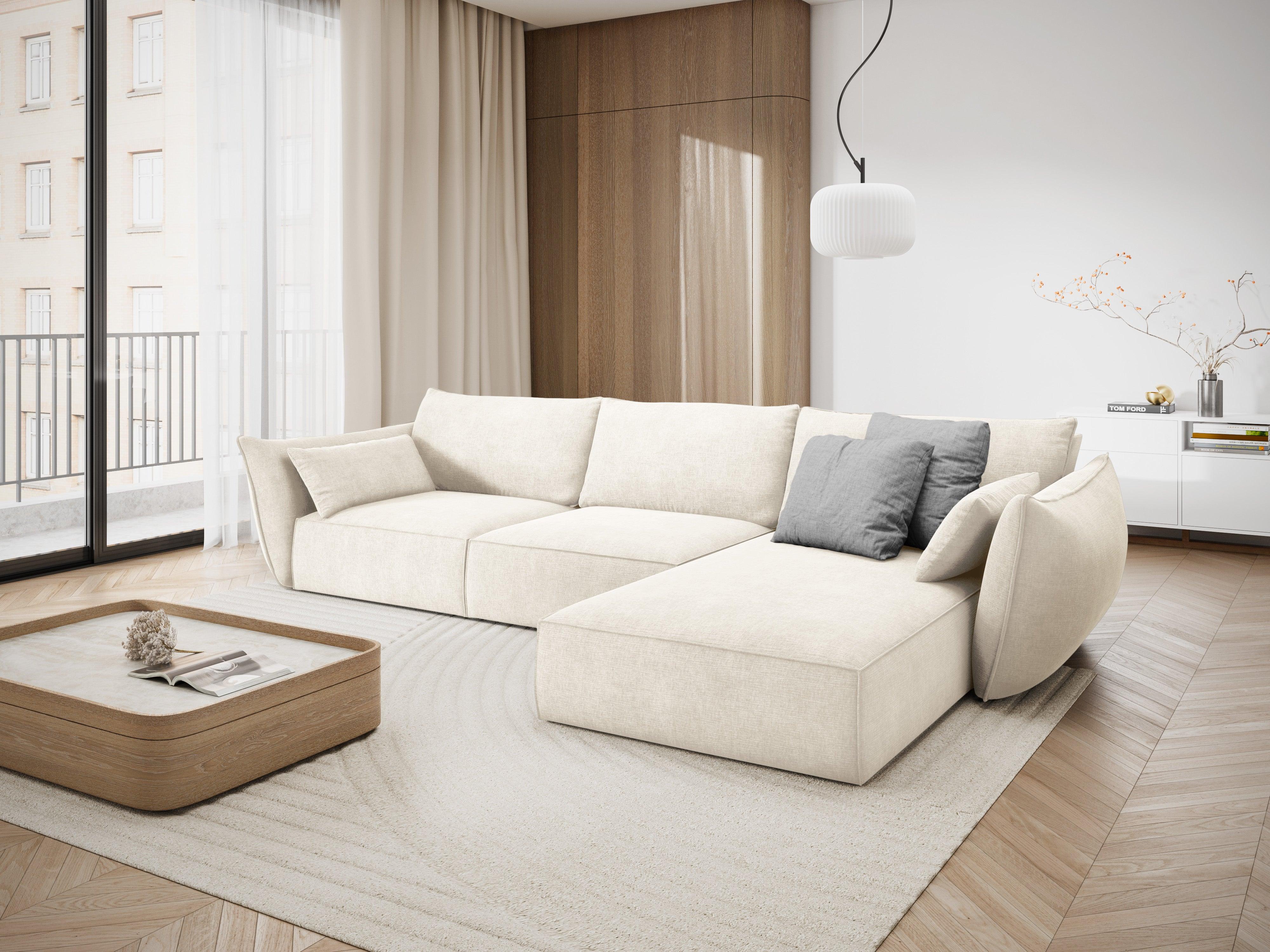 Narożnik w tkaninie szenilowej prawostronny 4-osobowy VANDA jasnobeżowy Mazzini Sofas Eye on Design