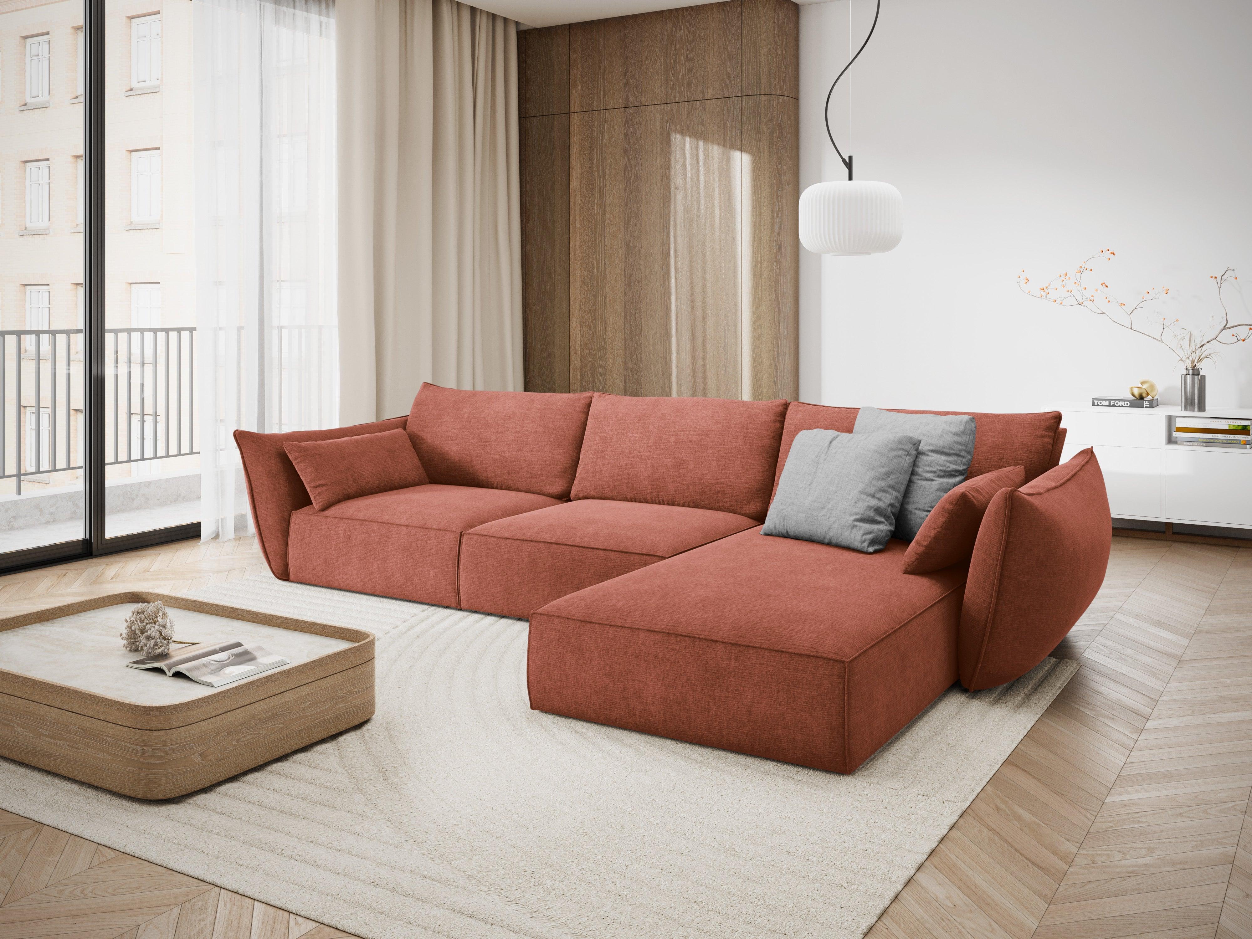 Narożnik w tkaninie szenilowej prawostronny 4-osobowy VANDA terracotta Mazzini Sofas Eye on Design