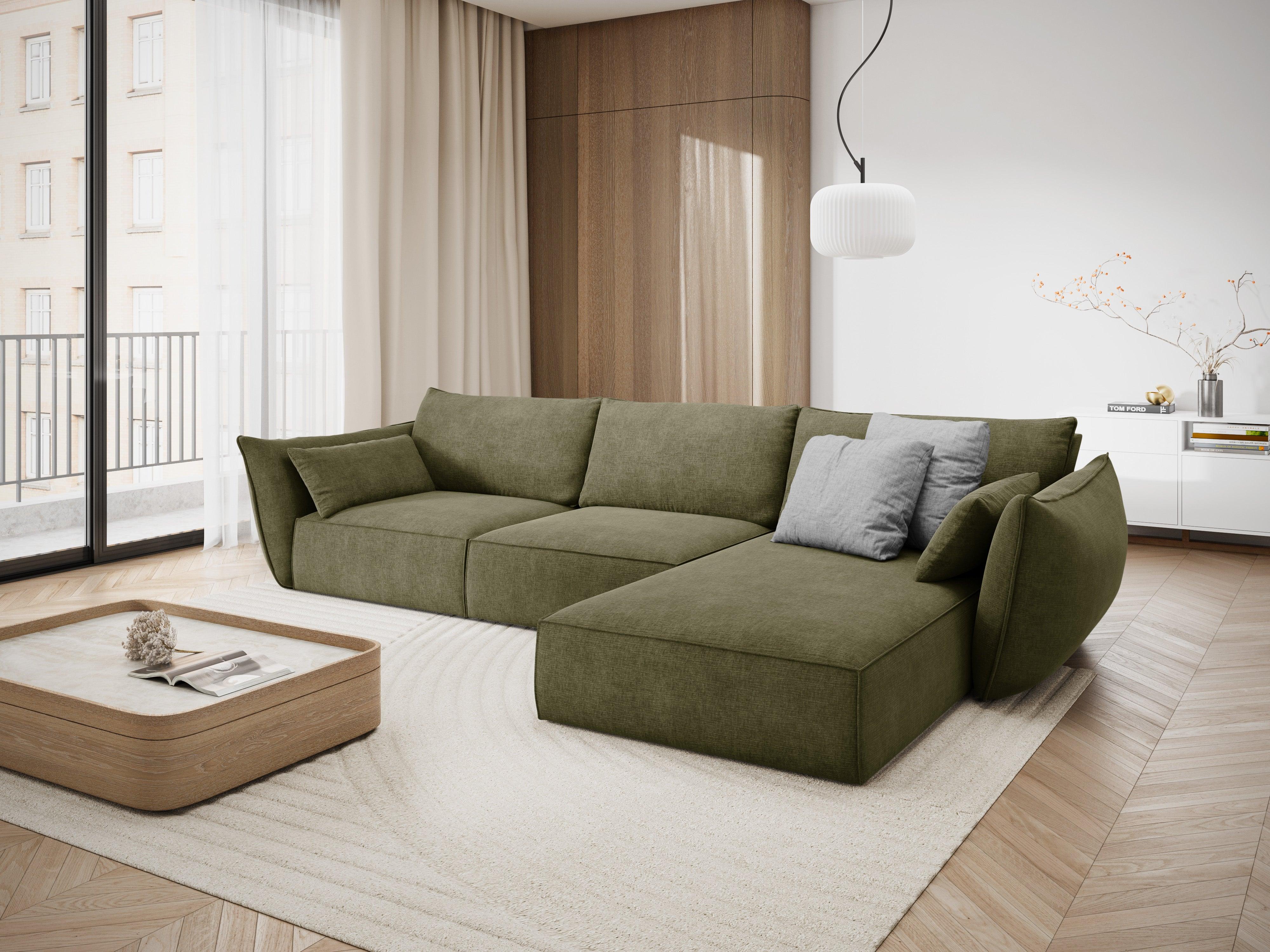 Narożnik w tkaninie szenilowej prawostronny 4-osobowy VANDA zielony Mazzini Sofas Eye on Design