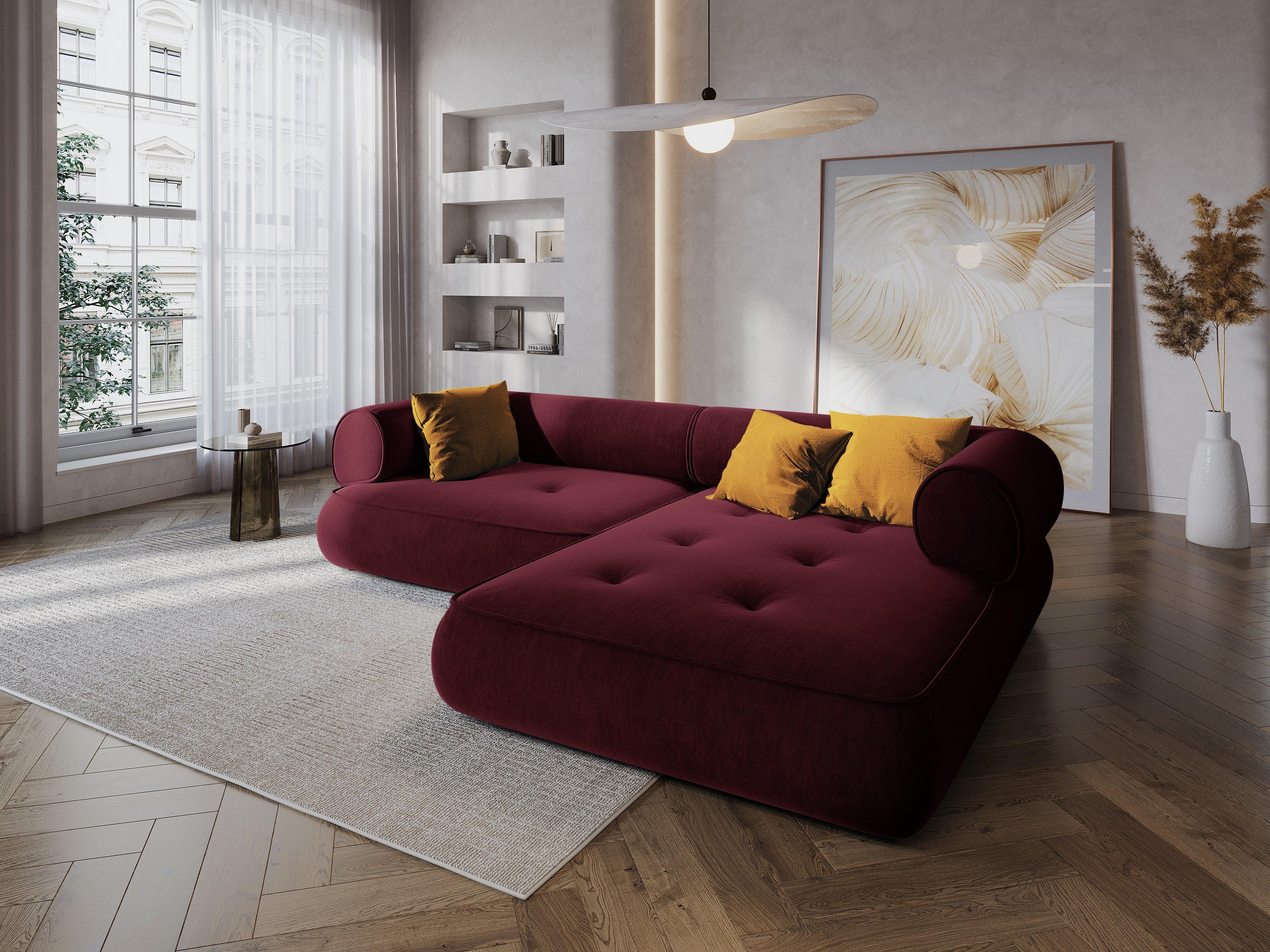 Narożnik w tkaninie szenilowej prawostronny LILY burgundowy Maison Heritage Eye on Design