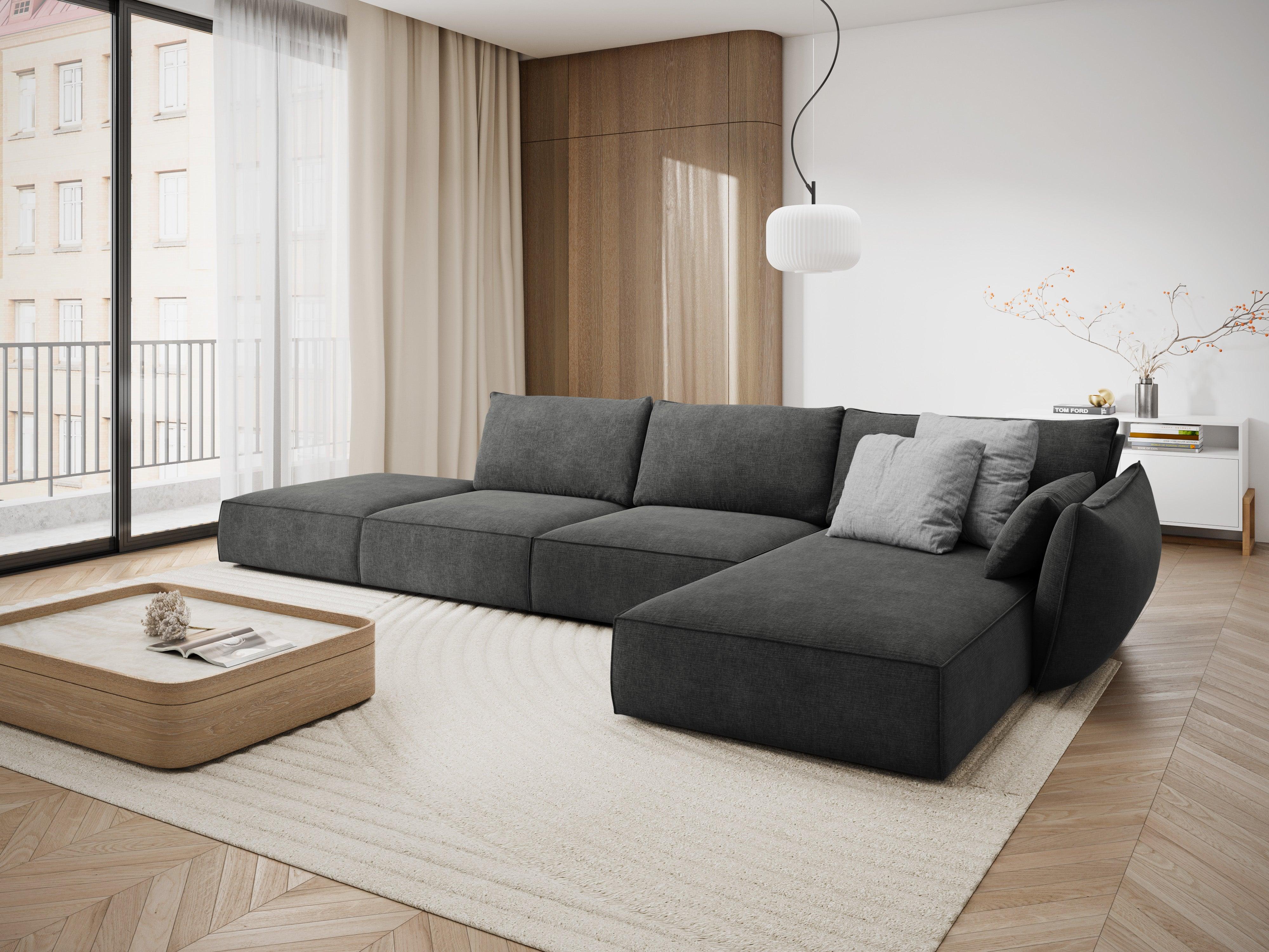 Narożnik w tkaninie szenilowej prawostronny otwarty VANDA ciemnoszary Mazzini Sofas Eye on Design