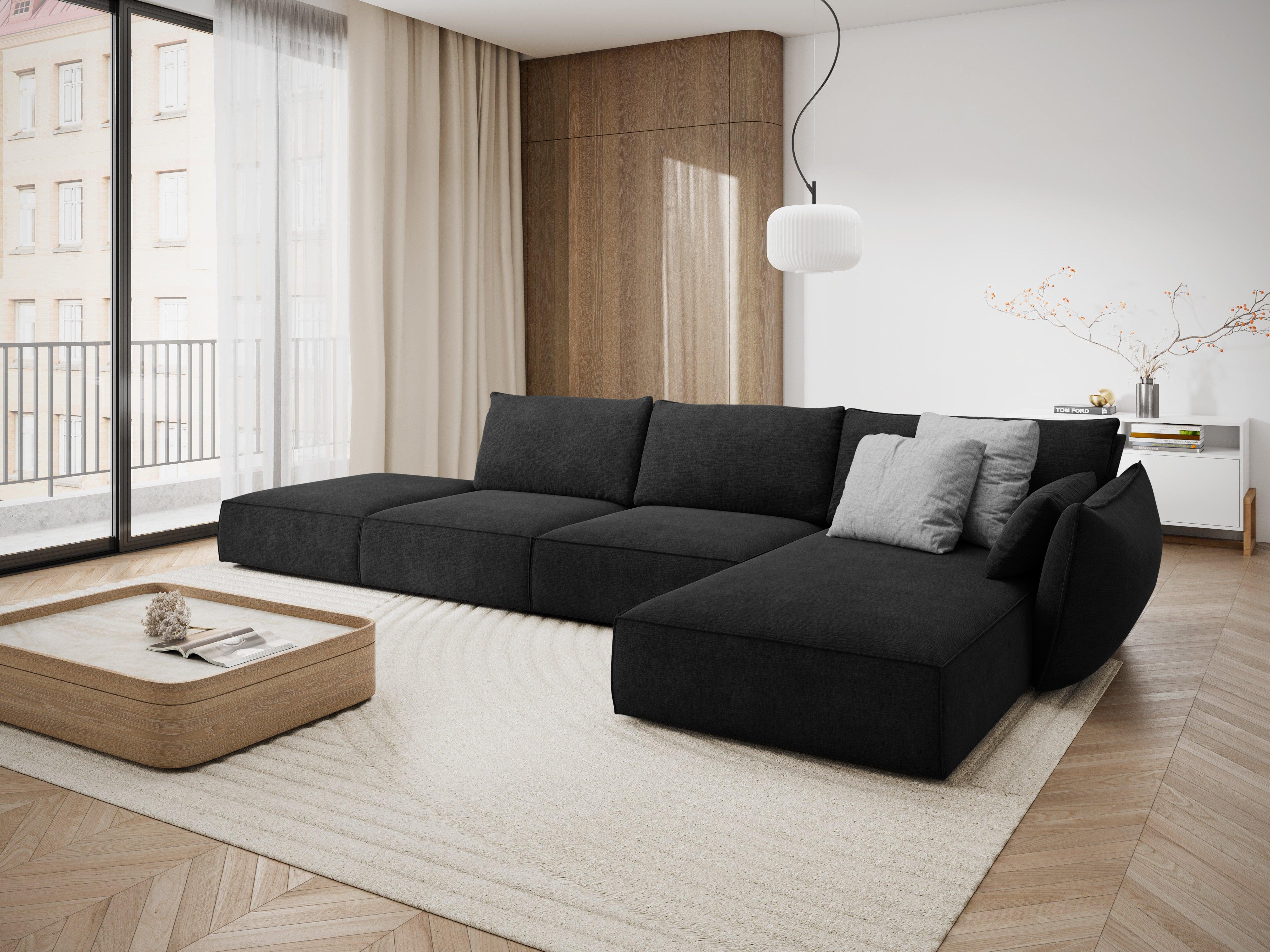 Narożnik w tkaninie szenilowej prawostronny otwarty VANDA czarny Mazzini Sofas Eye on Design