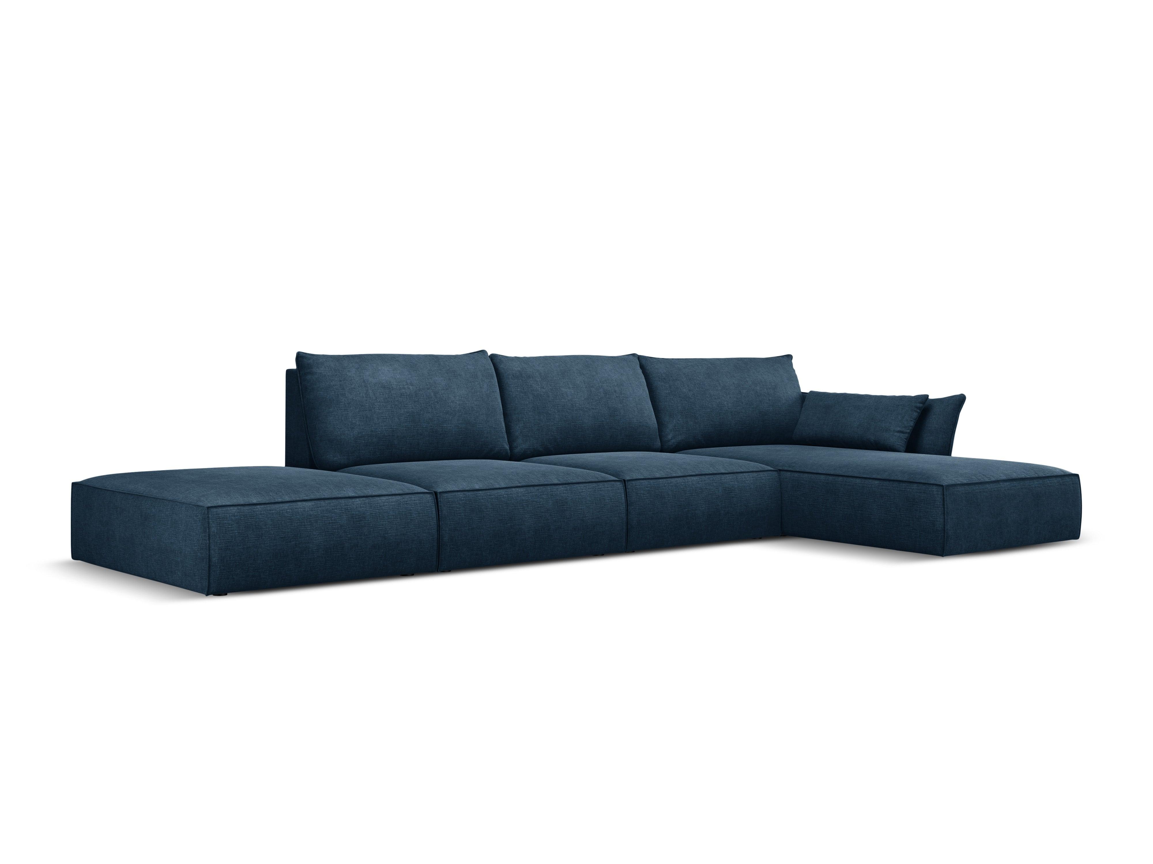 Narożnik w tkaninie szenilowej prawostronny otwarty VANDA granat królewski Mazzini Sofas Eye on Design