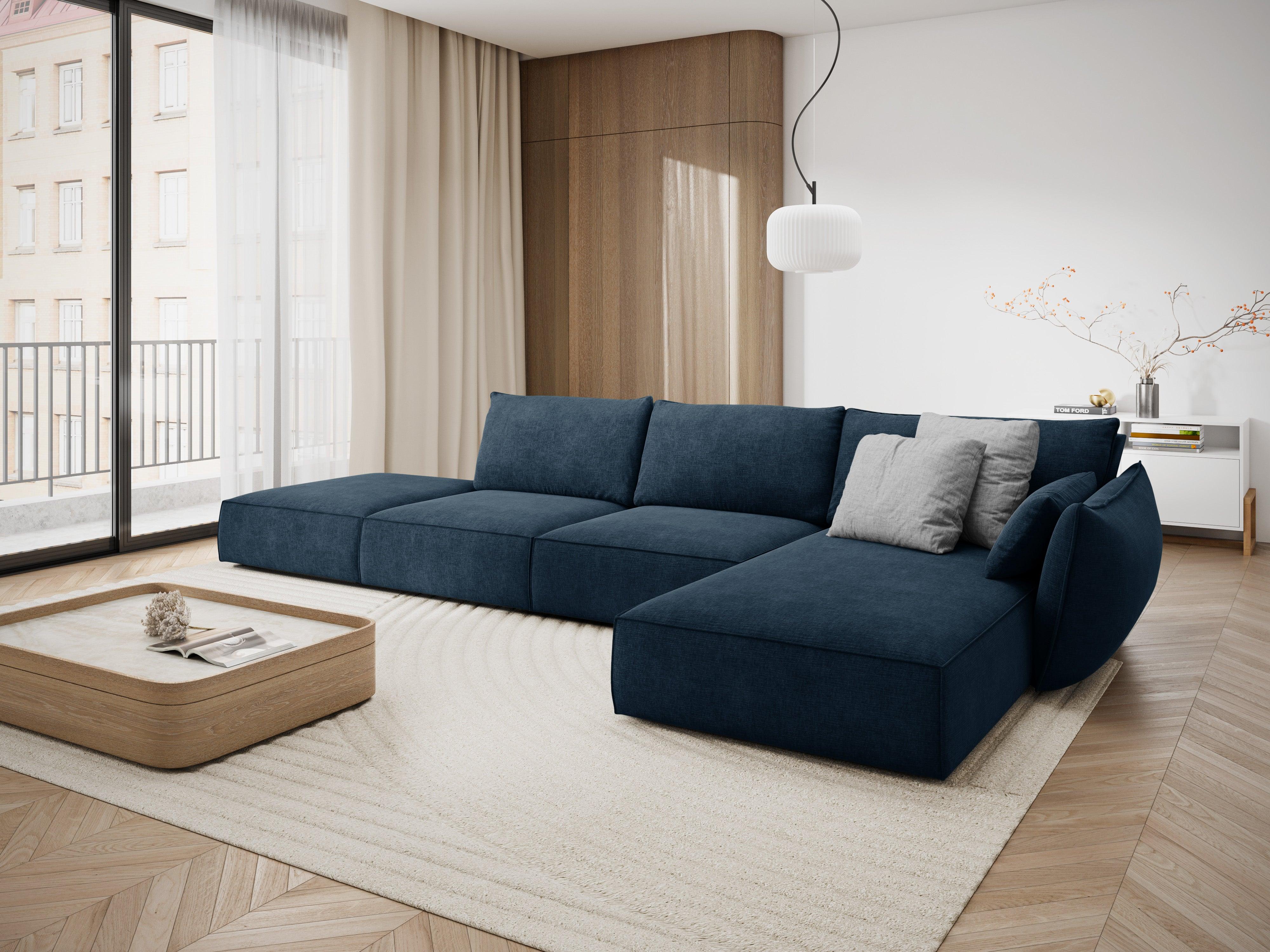 Narożnik w tkaninie szenilowej prawostronny otwarty VANDA granat królewski Mazzini Sofas Eye on Design