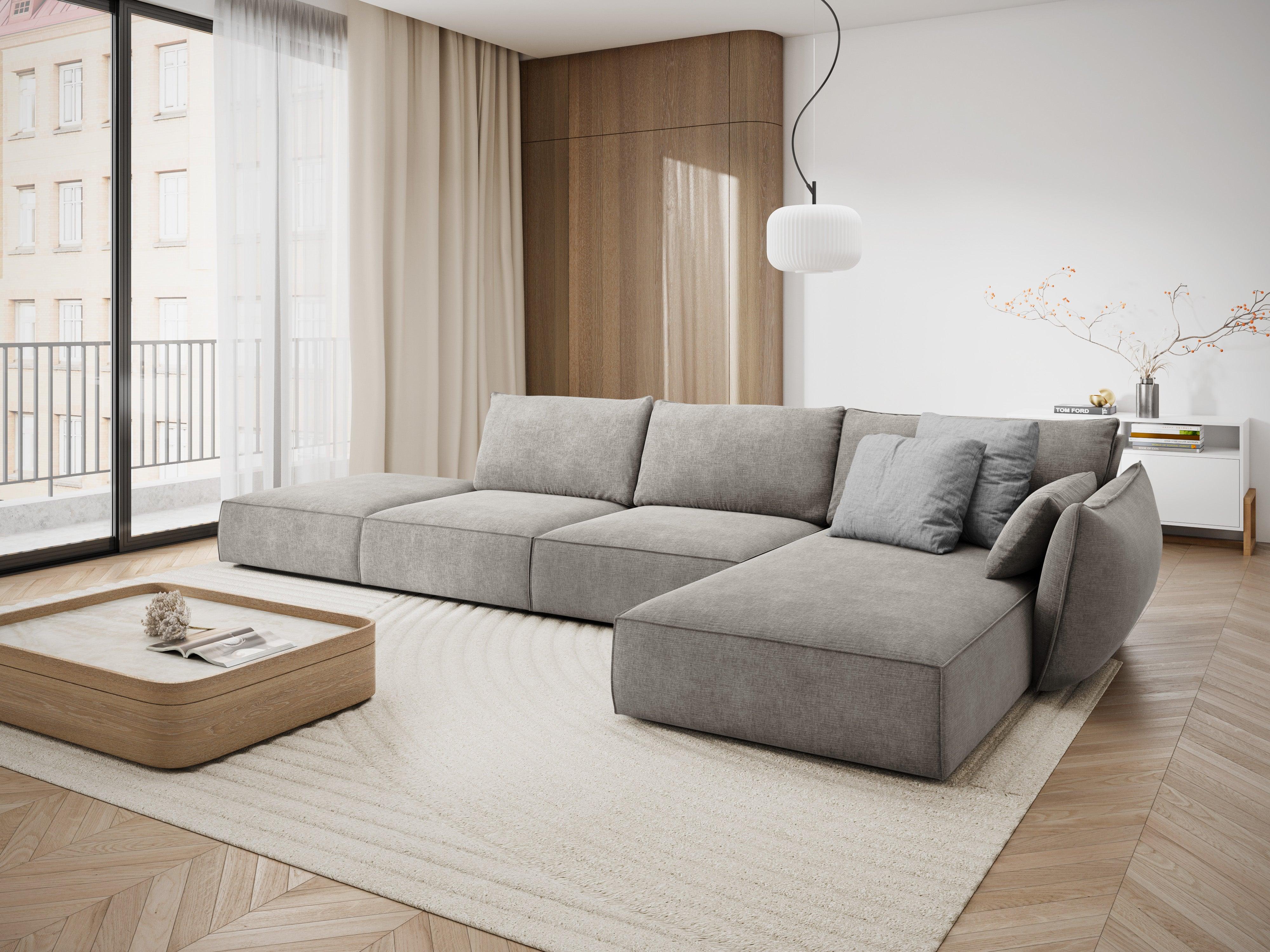 Narożnik w tkaninie szenilowej prawostronny otwarty VANDA jasnoszary Mazzini Sofas Eye on Design