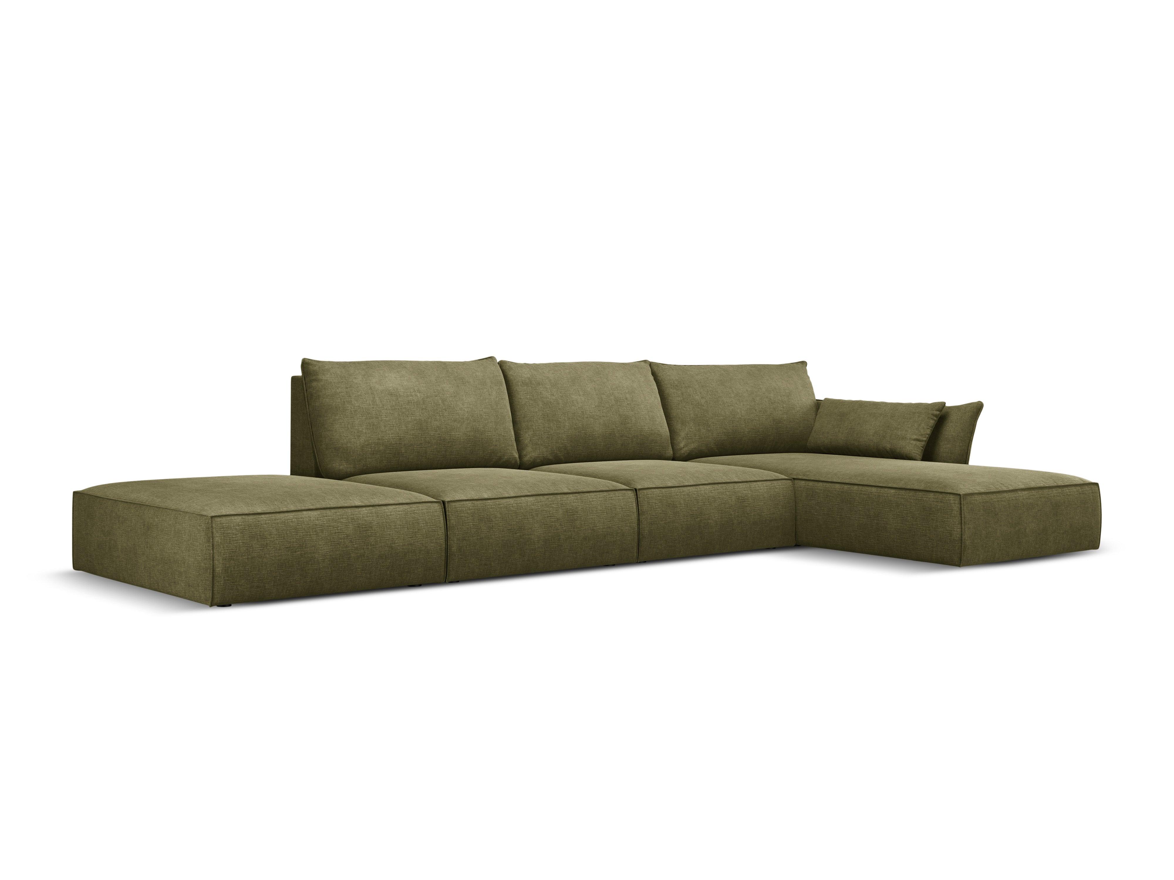 Narożnik w tkaninie szenilowej prawostronny otwarty VANDA zielony Mazzini Sofas Eye on Design