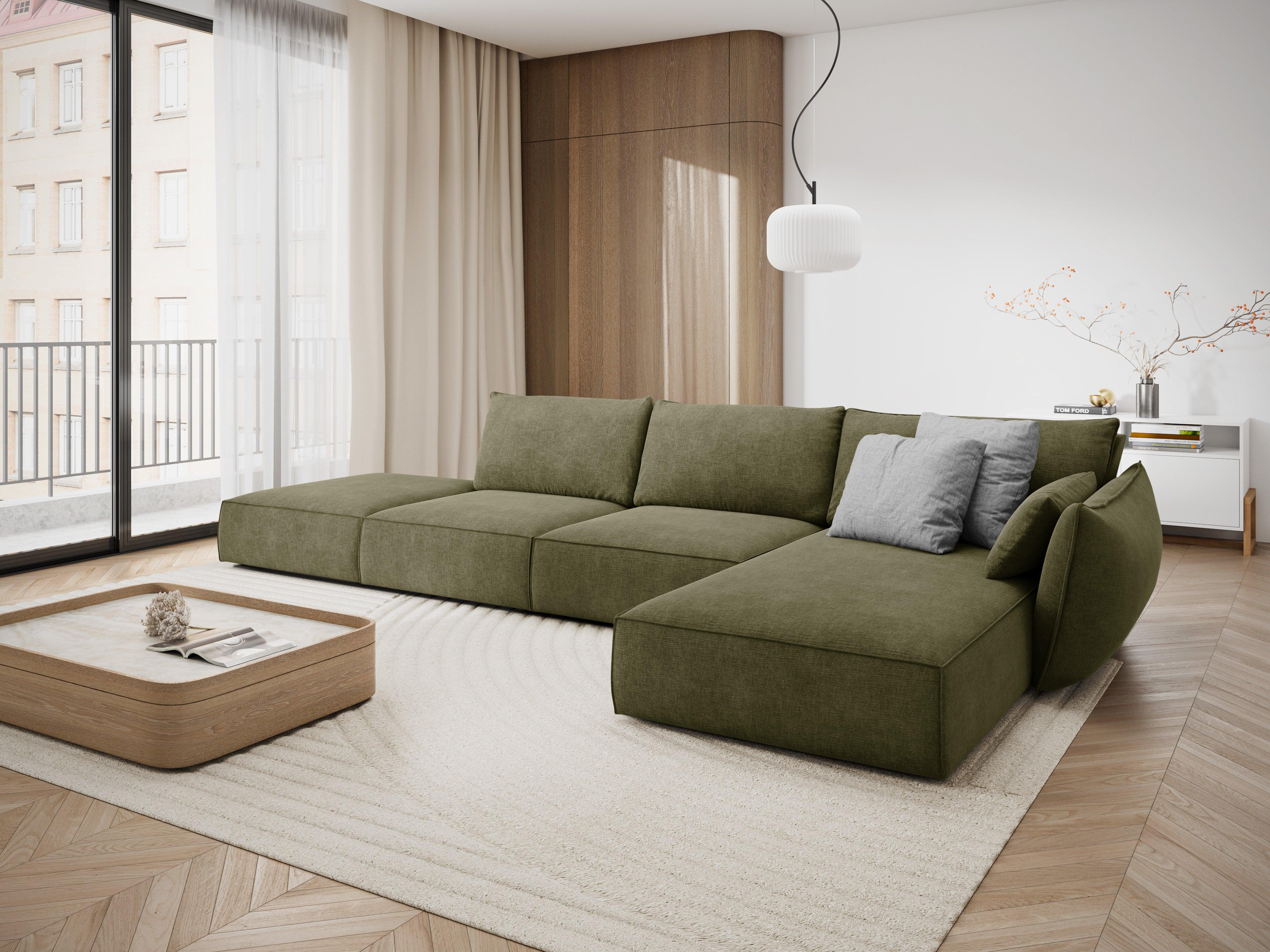 Narożnik w tkaninie szenilowej prawostronny otwarty VANDA zielony Mazzini Sofas Eye on Design
