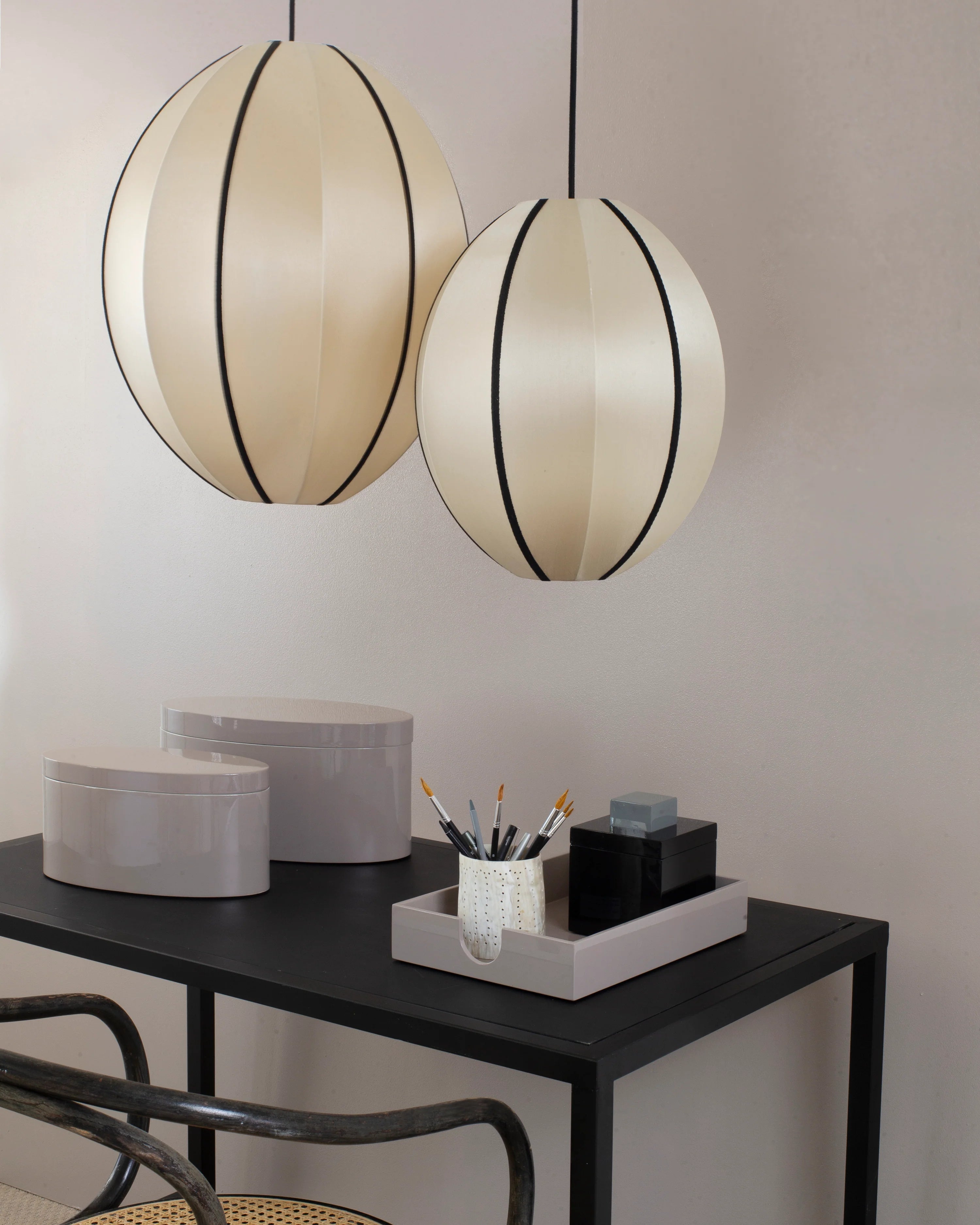 Beige OVAL lampshade with black
