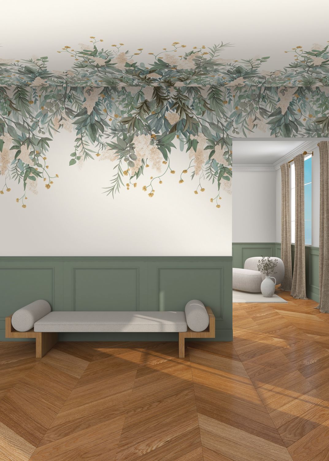 WISTERIA Mural green with pink
