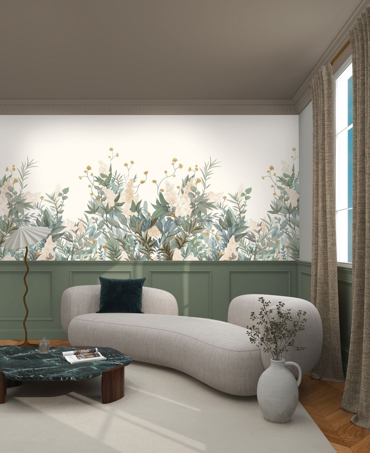 WISTERIA Mural green with pink