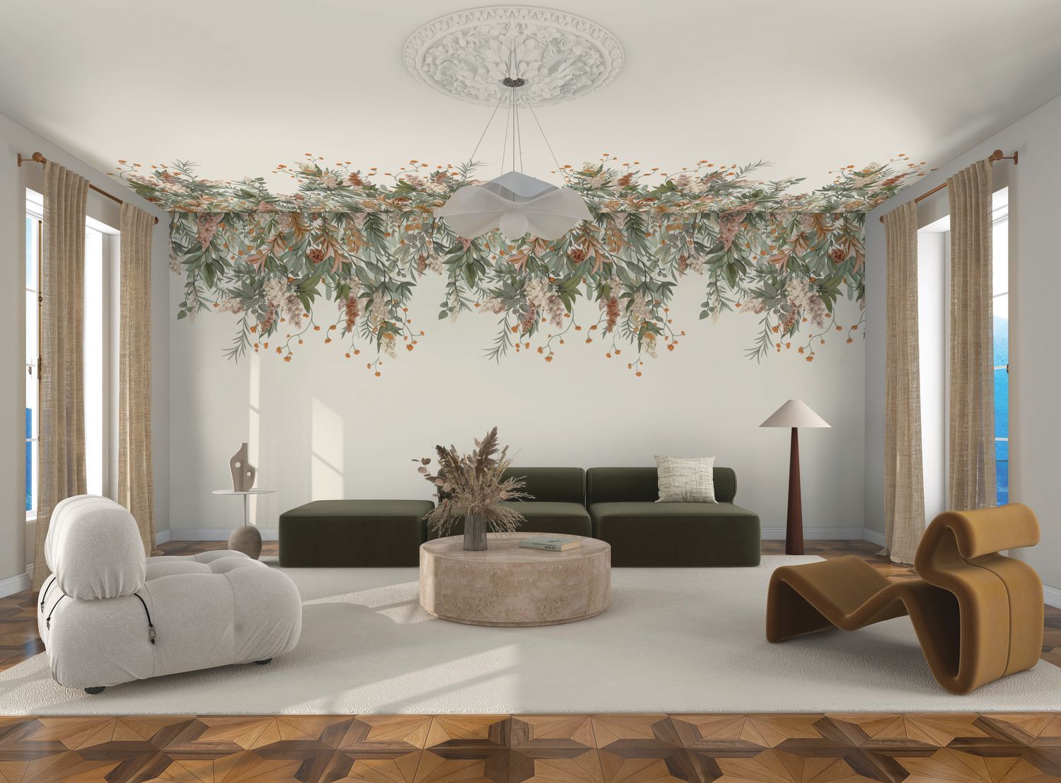 WISTERIA Mural green with pink