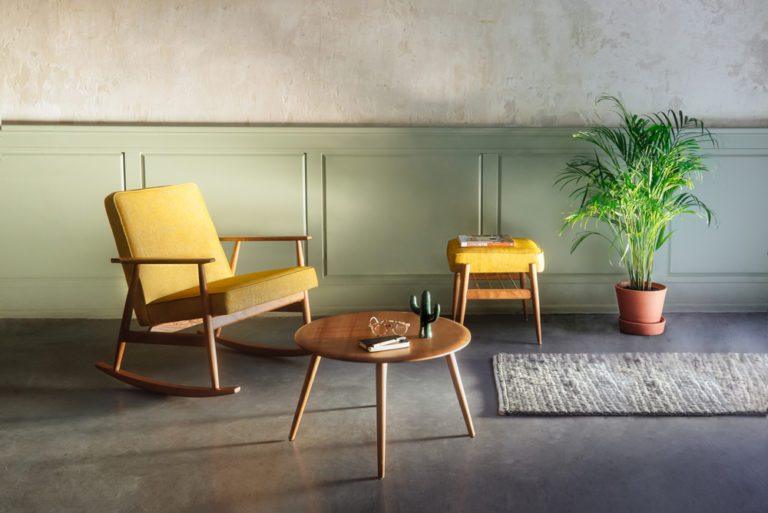 Podnóżek FOX żółty w tkaninie Boucle Mustard 366 concept Eye on Design