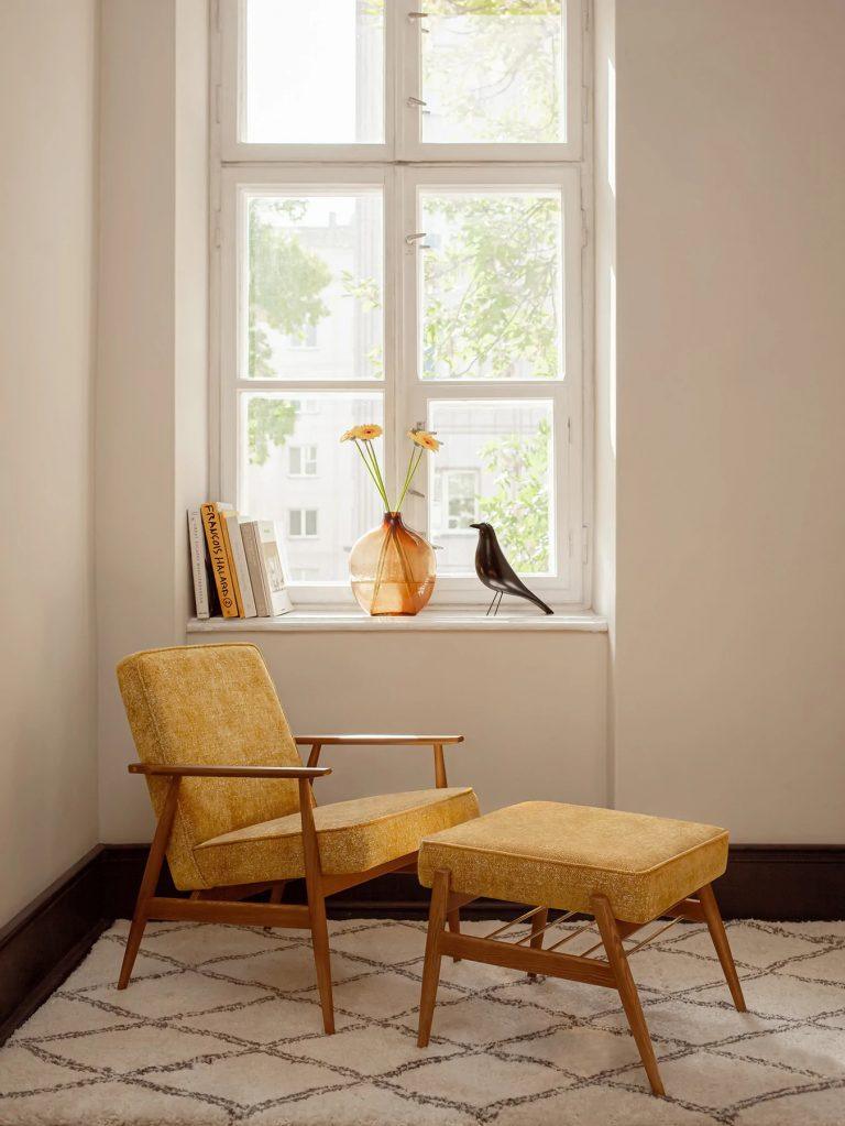 Podnóżek FOX żółty w tkaninie Boucle Mustard 366 concept Eye on Design