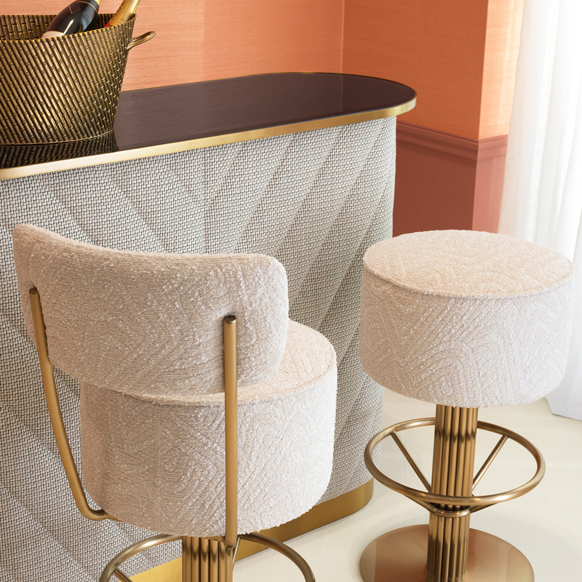CARLETON Cream Bar Stool with Gold Base