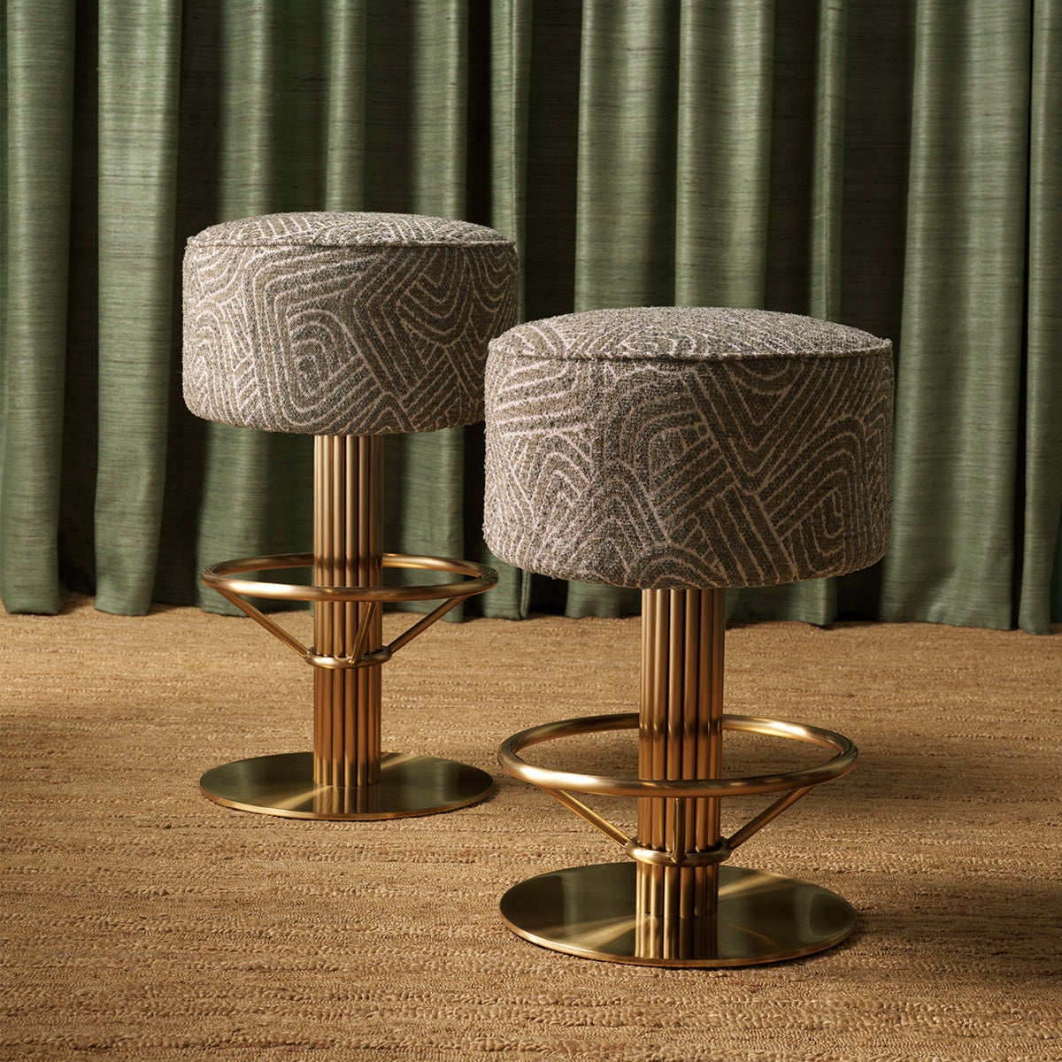 CARLETON Green Bar Stool with Gold Base