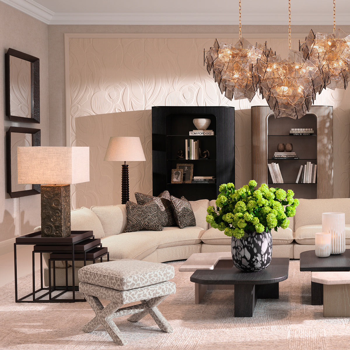 CORDOBA Beige Taboret with Leopard Print