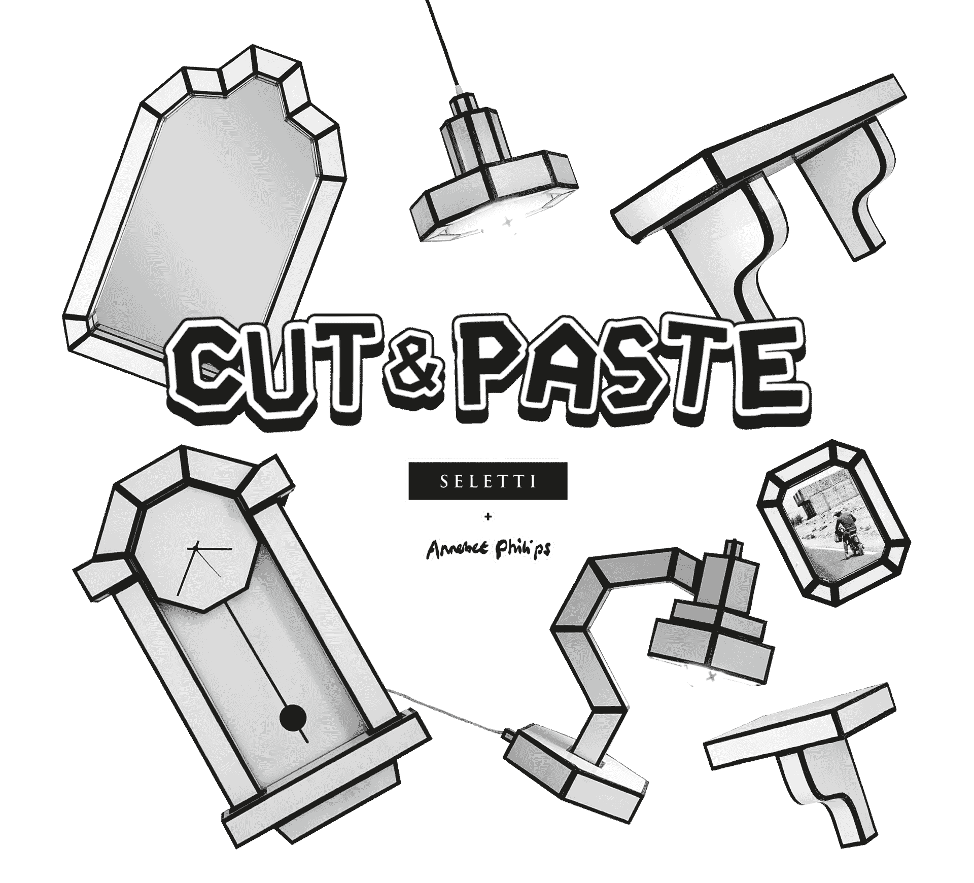 Półka CUT 'N PASTE biały z czarną obramówką Seletti Eye on Design