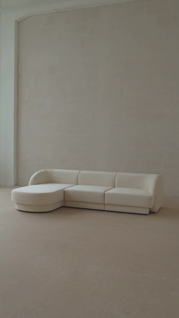 Right-facing modular sofa with table for 5 people MILEY ivory chenille