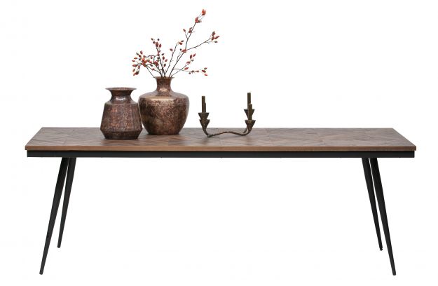 Rhombic table, teen wood with a black metal base