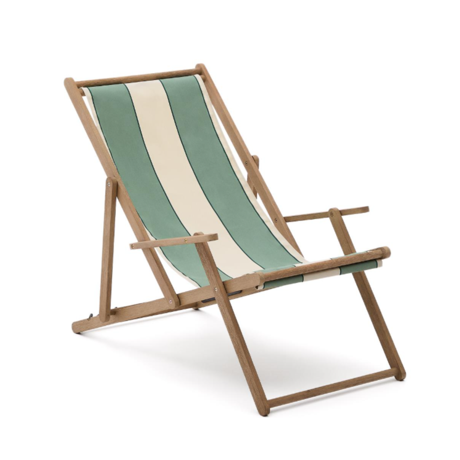 A green-beige Vilara deckchair with an acacia base