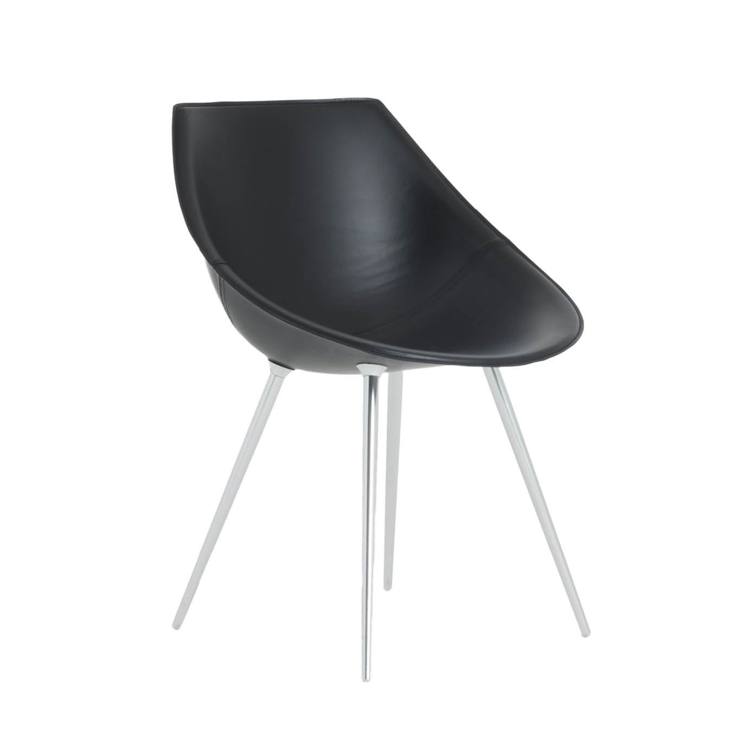 Stuhllagò schwarzes Leder mit einer Aluminiumbasis