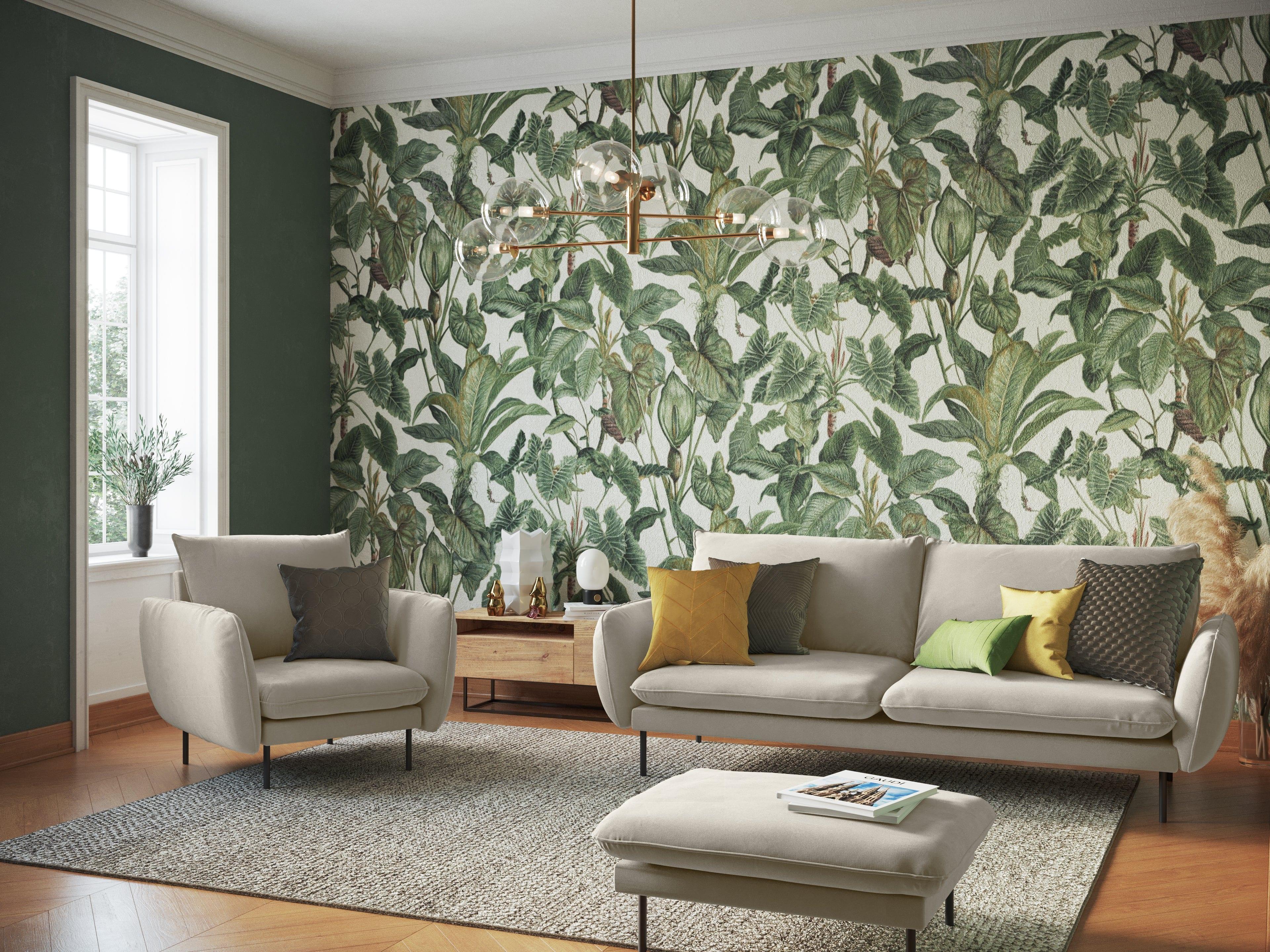 Puf aksamitny VIENNA beżowy z czarną podstawą Cosmopolitan Design Eye on Design