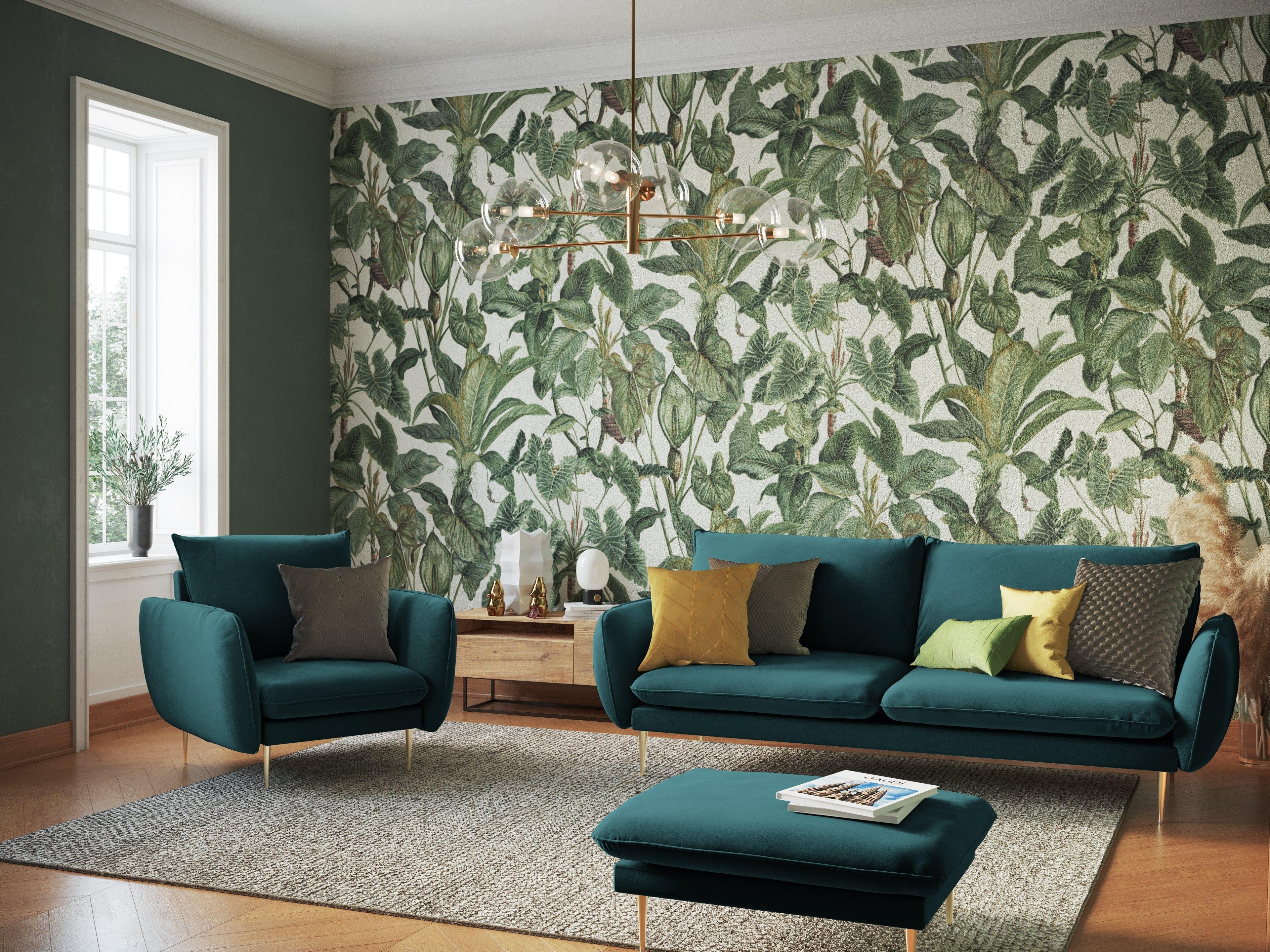 Puf aksamitny VIENNA morski ze złotą podstawą Cosmopolitan Design Eye on Design
