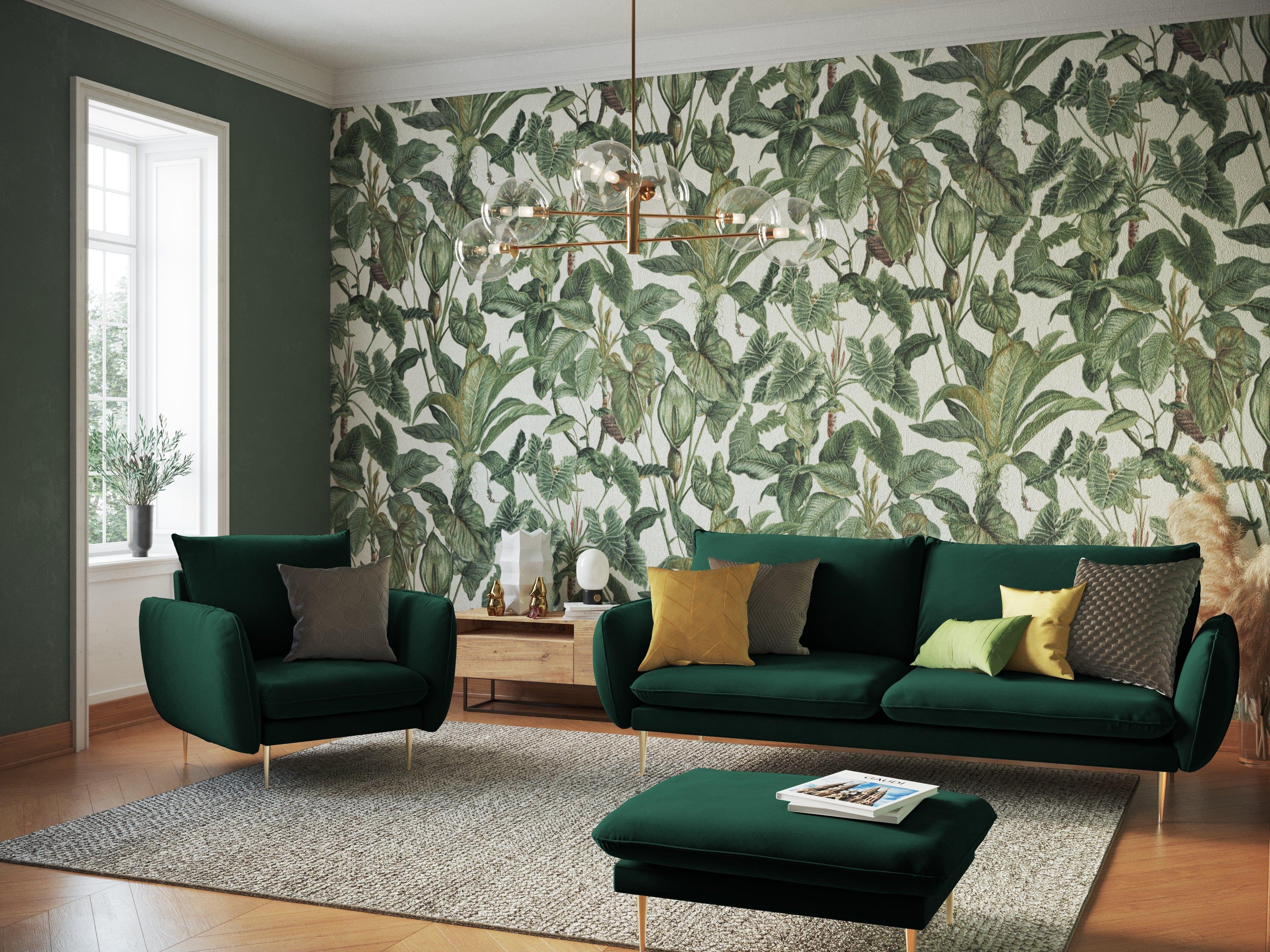 Puf aksamitny VIENNA zielony ze złotą podstawą Cosmopolitan Design Eye on Design