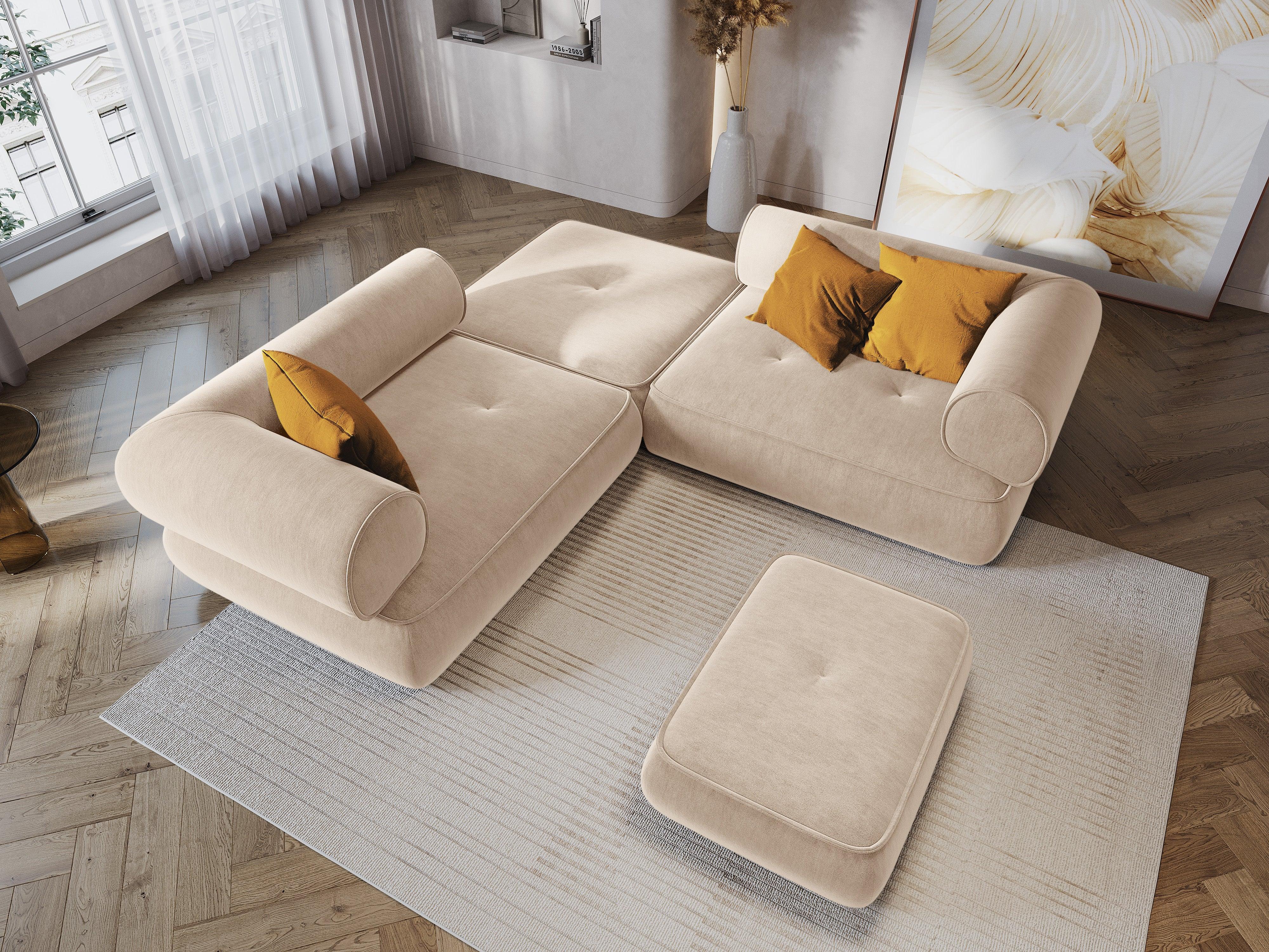 Puf w tkaninie szenilowej LILY beżowy Maison Heritage Eye on Design