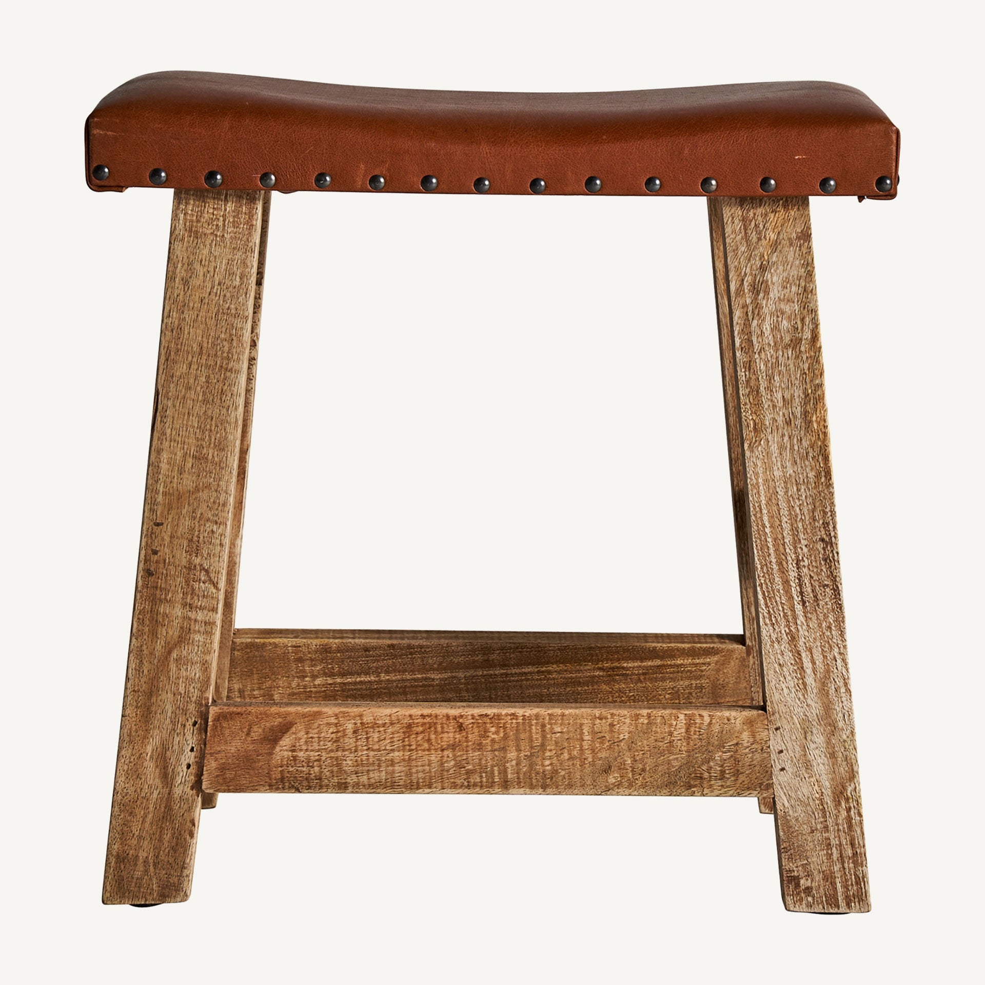VAYOR Stool in Mango Wood with Leather Seat