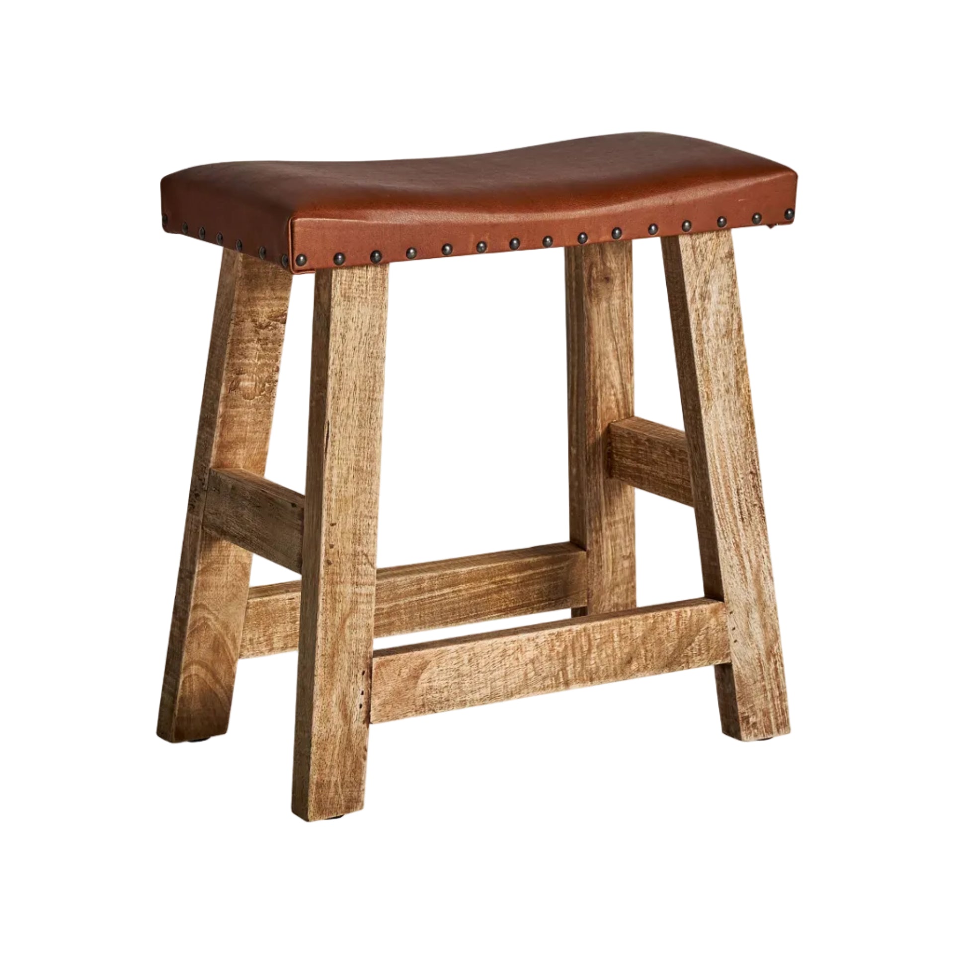 VAYOR Stool in Mango Wood with Leather Seat