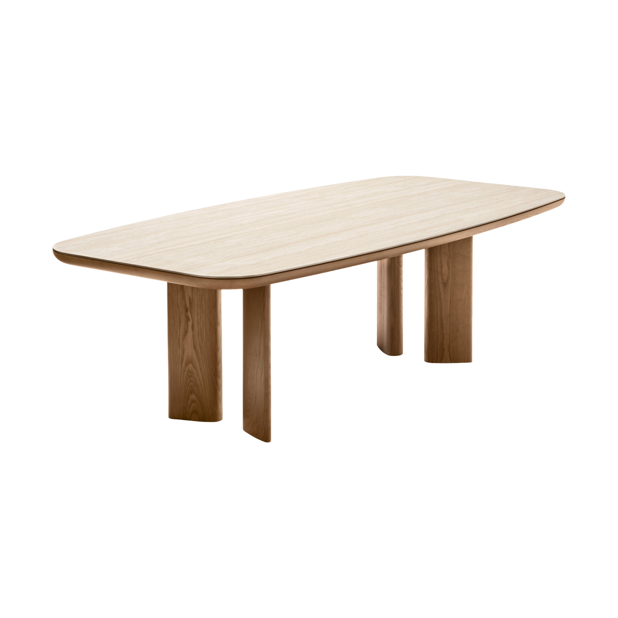 SANDY table with beige top and walnut base