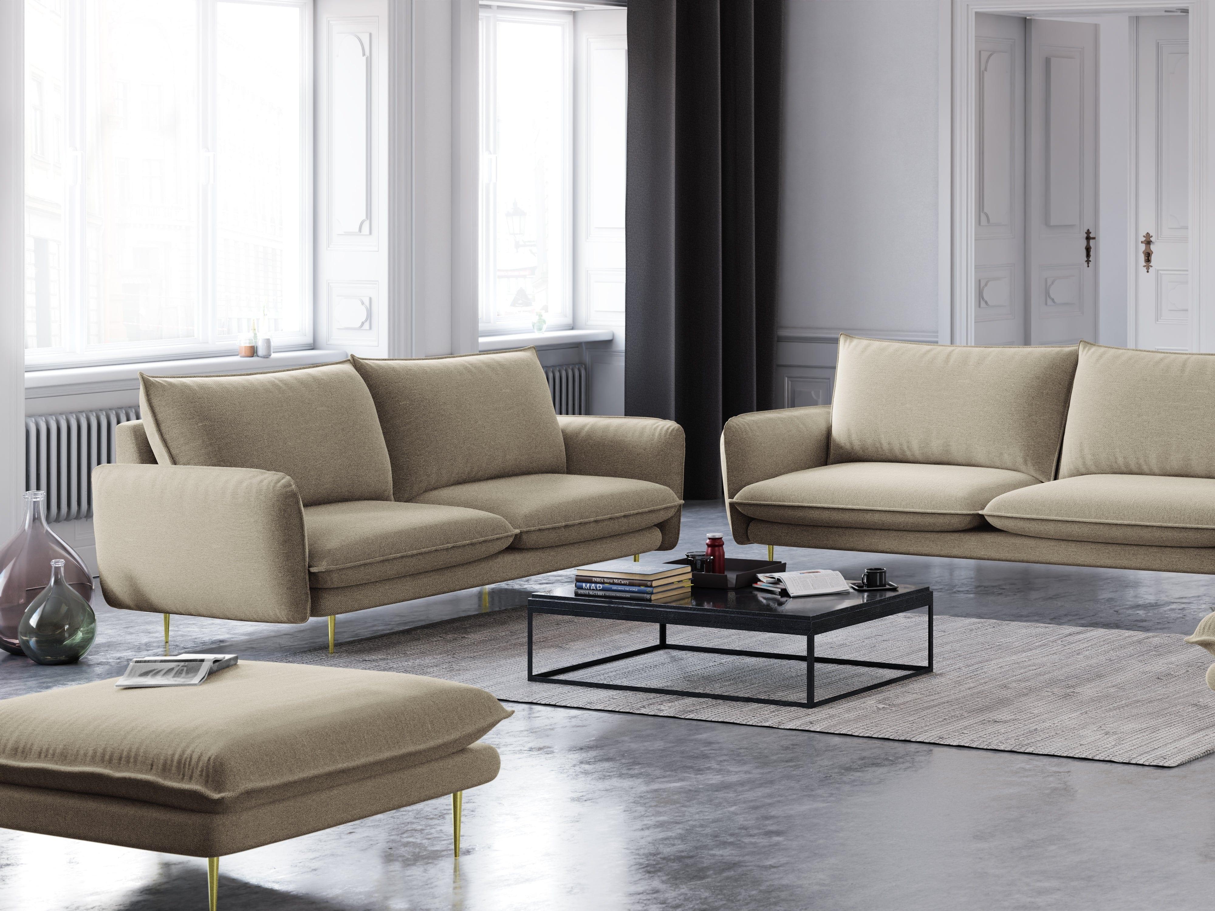 Sofa 2-osobowa VIENNA beżowy ze złotą podstawą Cosmopolitan Design Eye on Design