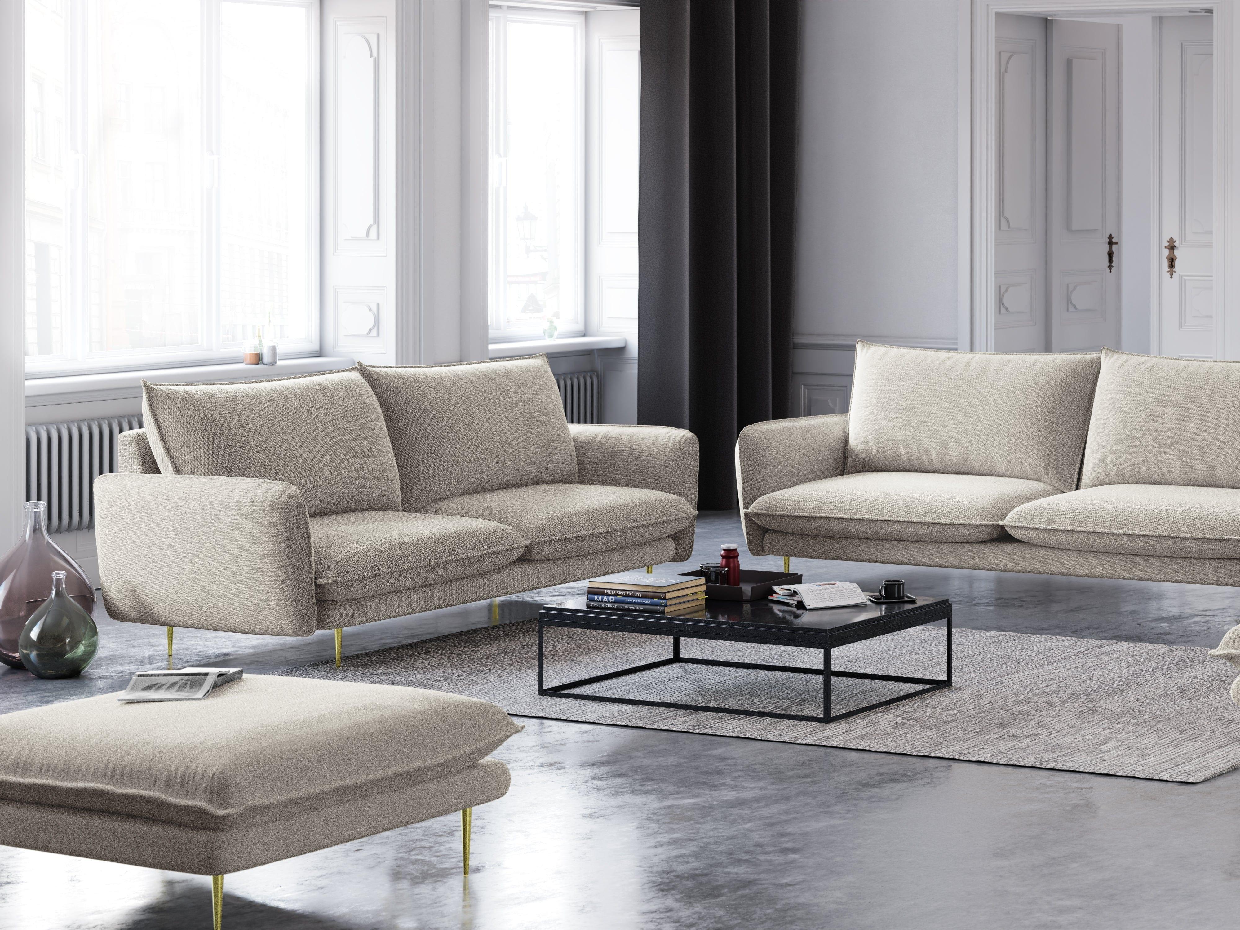 Sofa 2-osobowa VIENNA piaskowy ze złotą podstawą Cosmopolitan Design Eye on Design