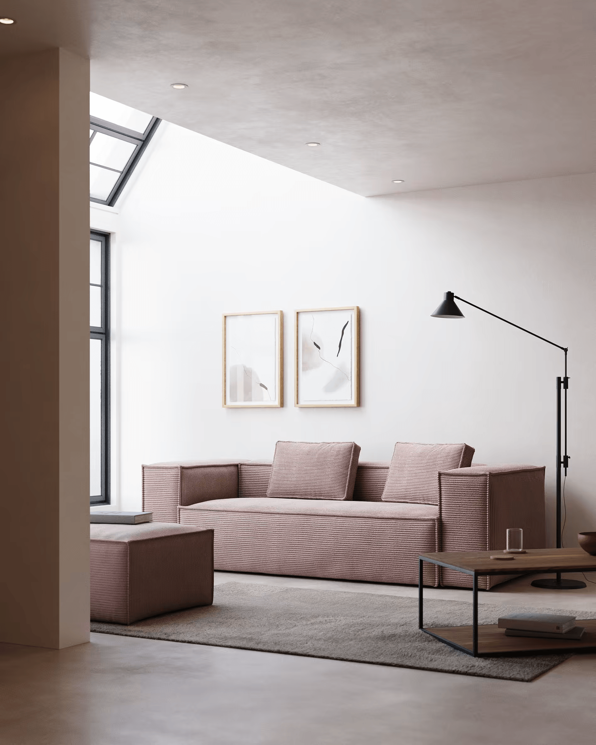 Sofa 3-osobowa BLOK jasnoróżowy sztruks La Forma Eye on Design
