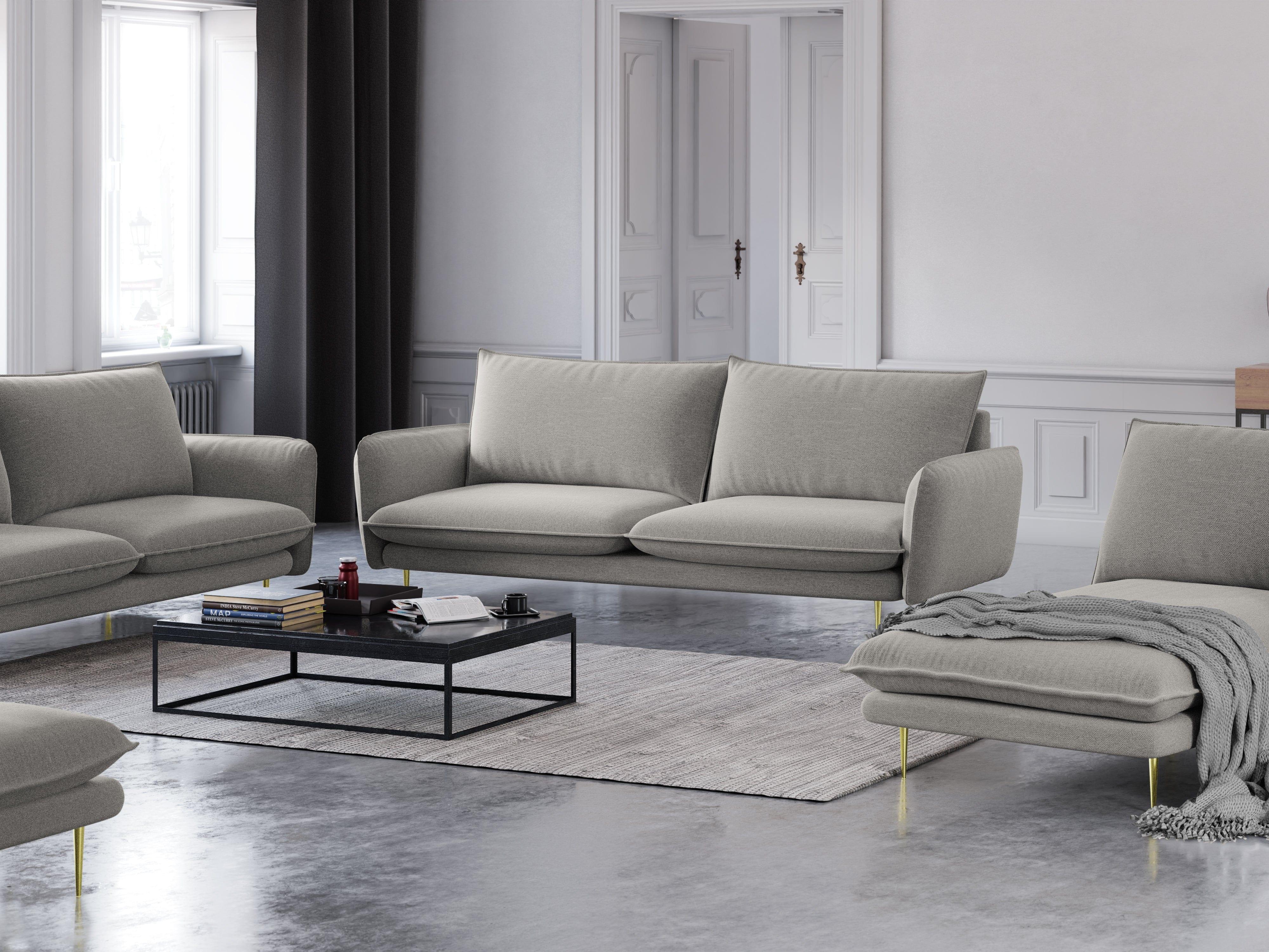 Sofa 3-osobowa VIENNA jasnoszary ze złotą podstawą Cosmopolitan Design Eye on Design
