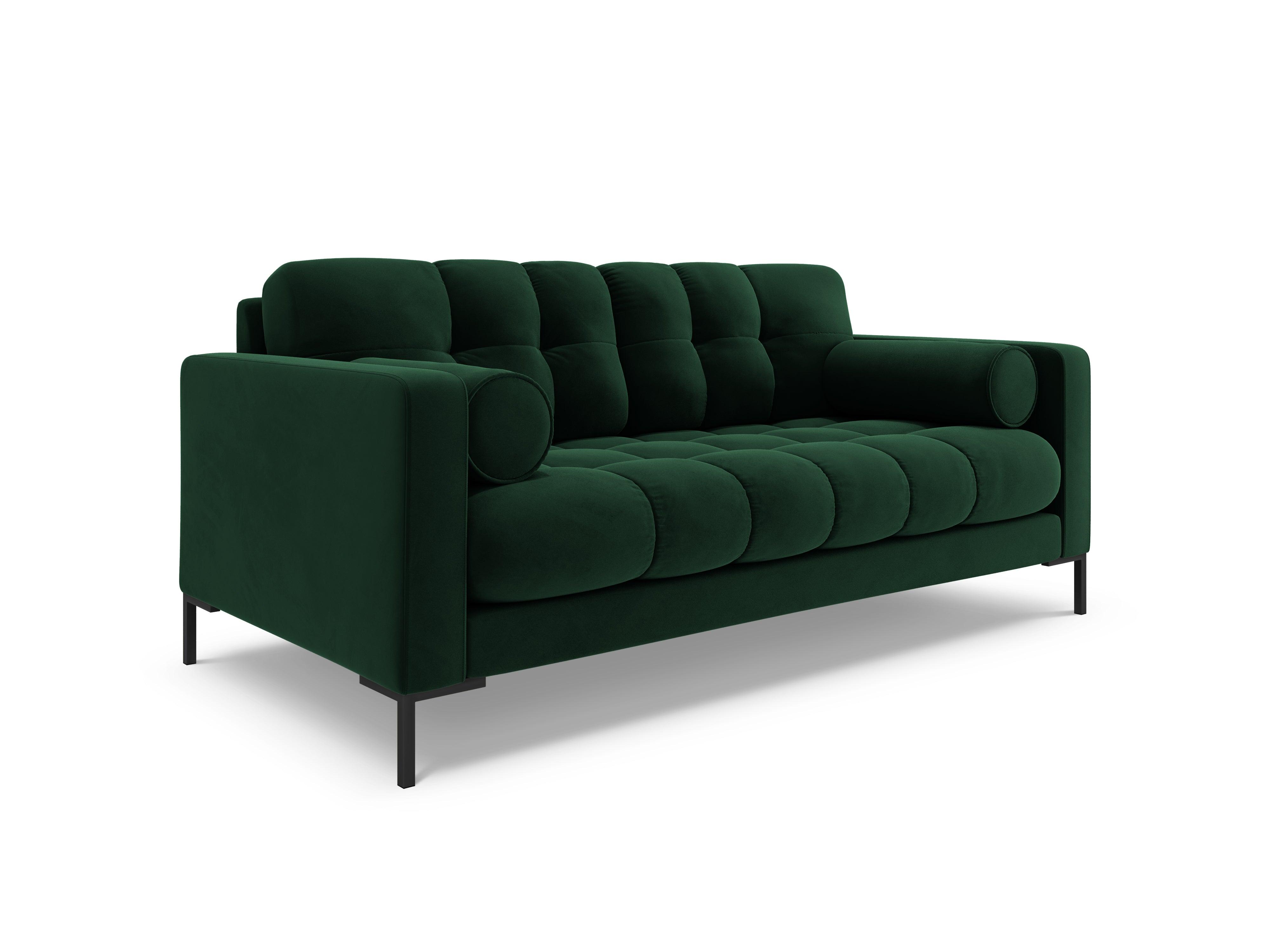 Sofa aksamitna 2-osobowa BALI butelkowa zieleń z czarną podstawą Cosmopolitan Design Eye on Design