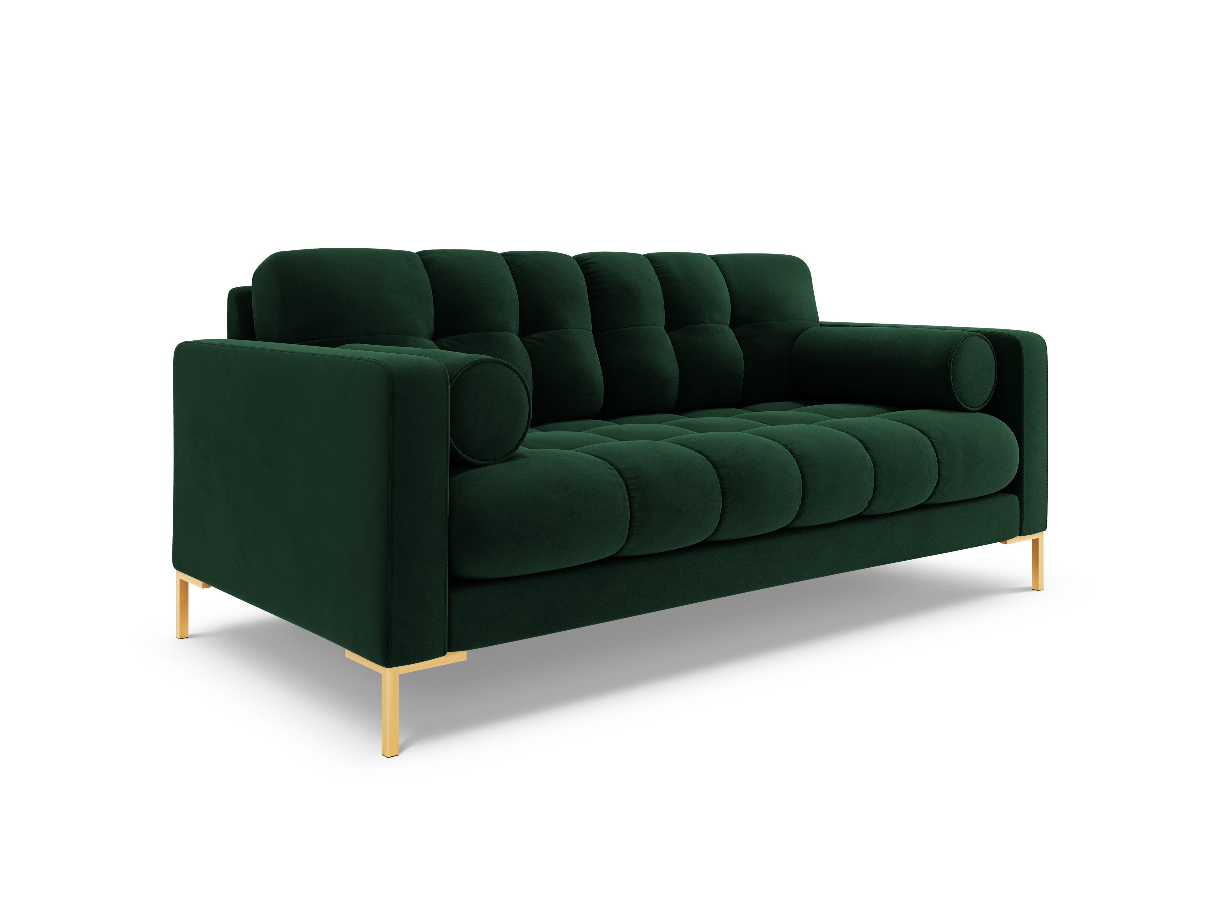 Sofa aksamitna 2-osobowa BALI butelkowa zieleń ze złotą podstawą Cosmopolitan Design Eye on Design