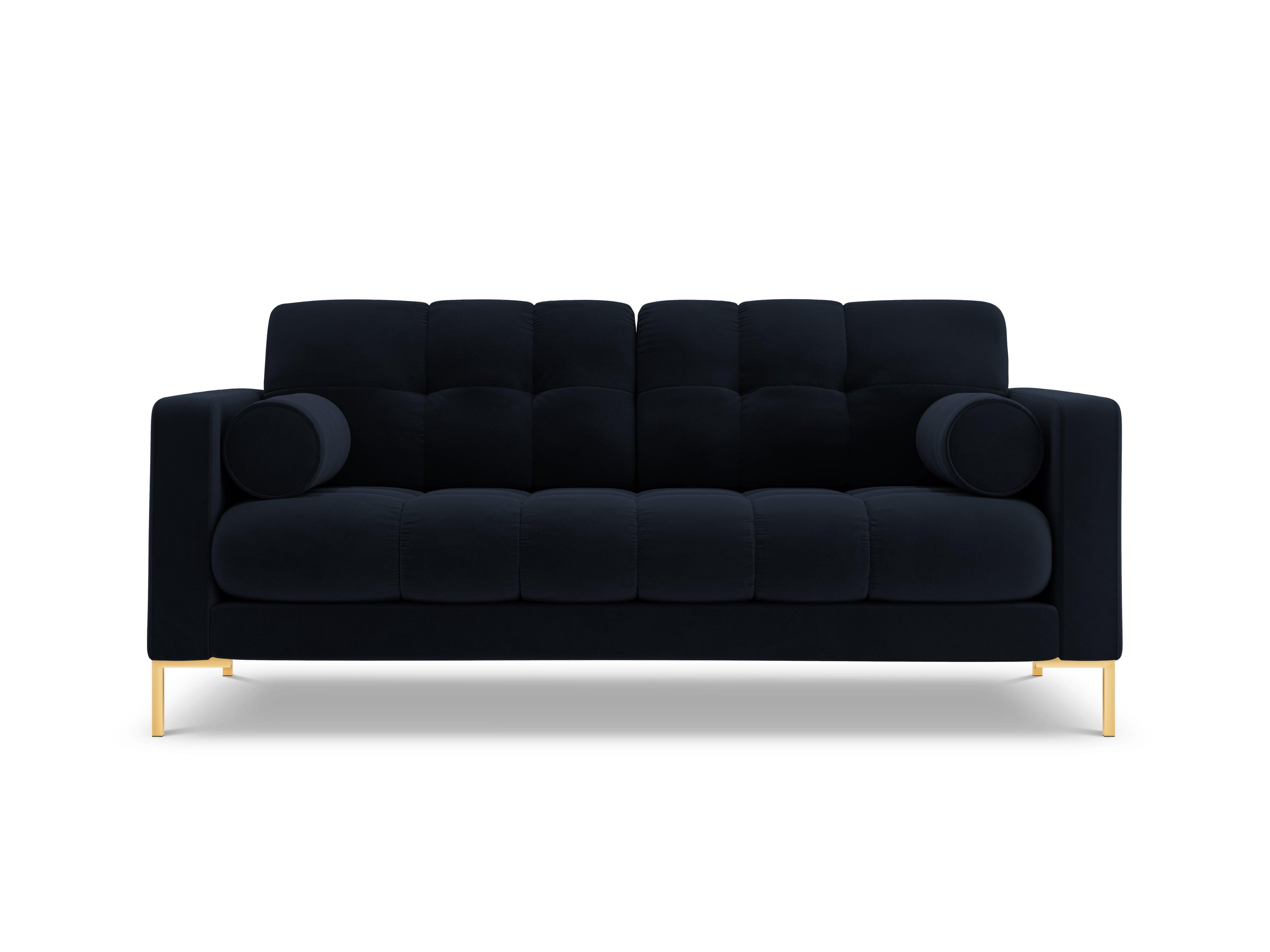 Sofa aksamitna 2-osobowa BALI ciemnoniebieski ze złotą podstawą Cosmopolitan Design Eye on Design