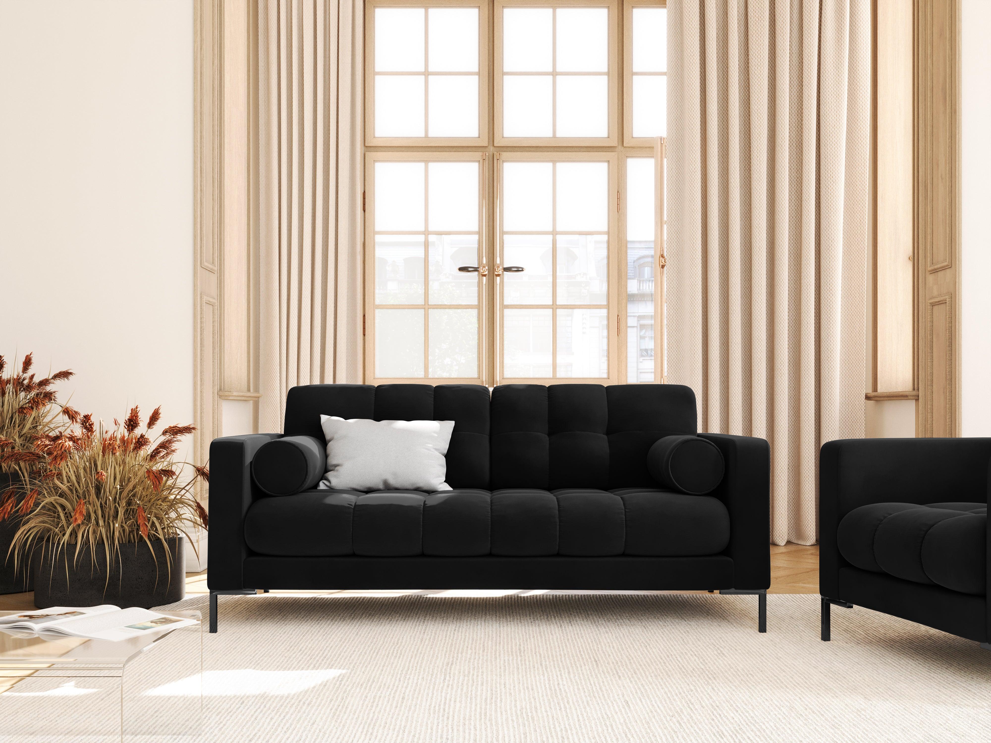 Sofa aksamitna 2-osobowa BALI czarny z czarną podstawą Cosmopolitan Design Eye on Design