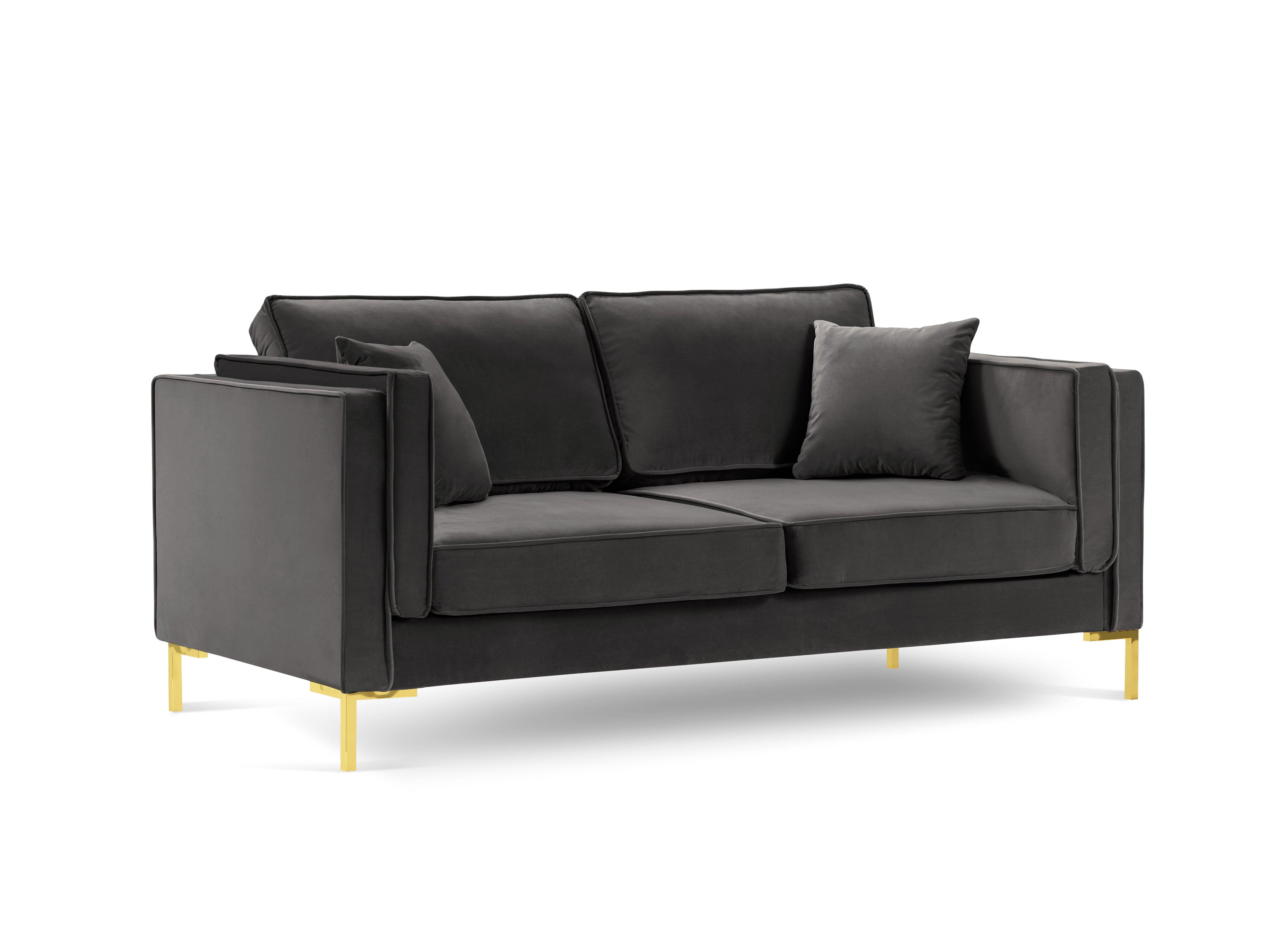 Sofa aksamitna 2-osobowa LUIS ciemnoszary ze złotą podstawą Milo Casa Eye on Design