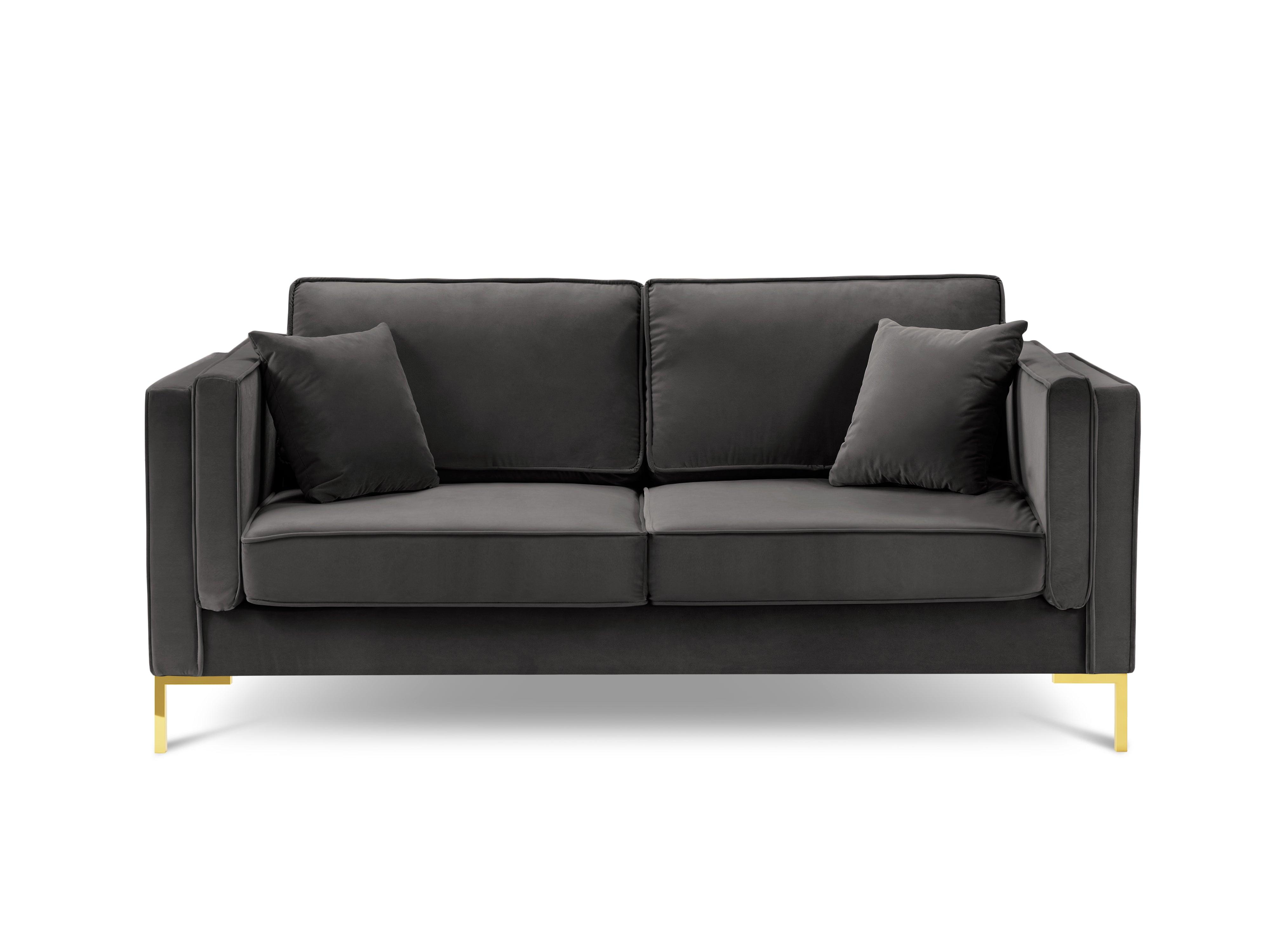 Sofa aksamitna 2-osobowa LUIS ciemnoszary ze złotą podstawą Milo Casa Eye on Design