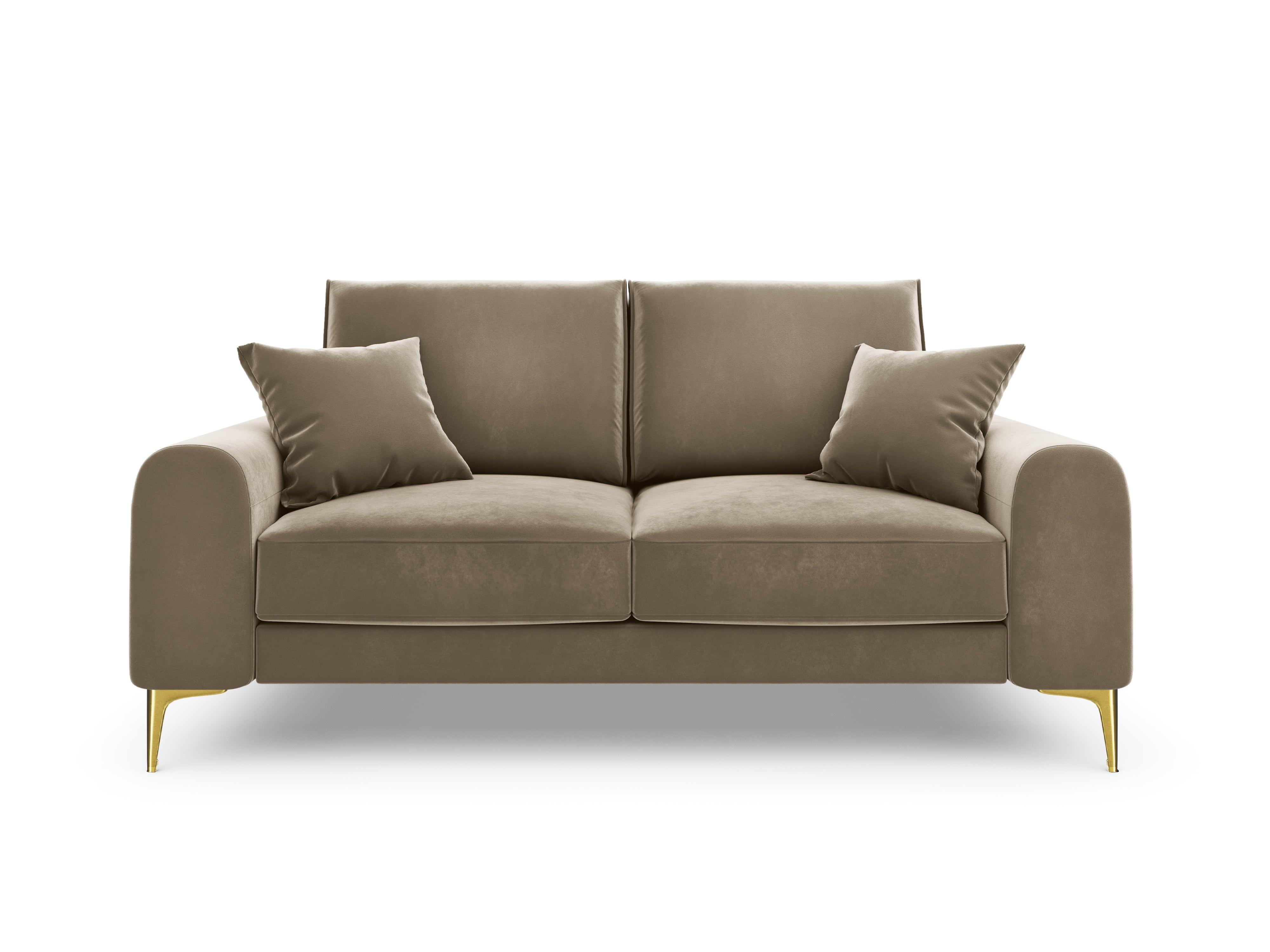 Sofa aksamitna 2-osobowa MADARA cappuccino ze złotą podstawą Mazzini Sofas Eye on Design